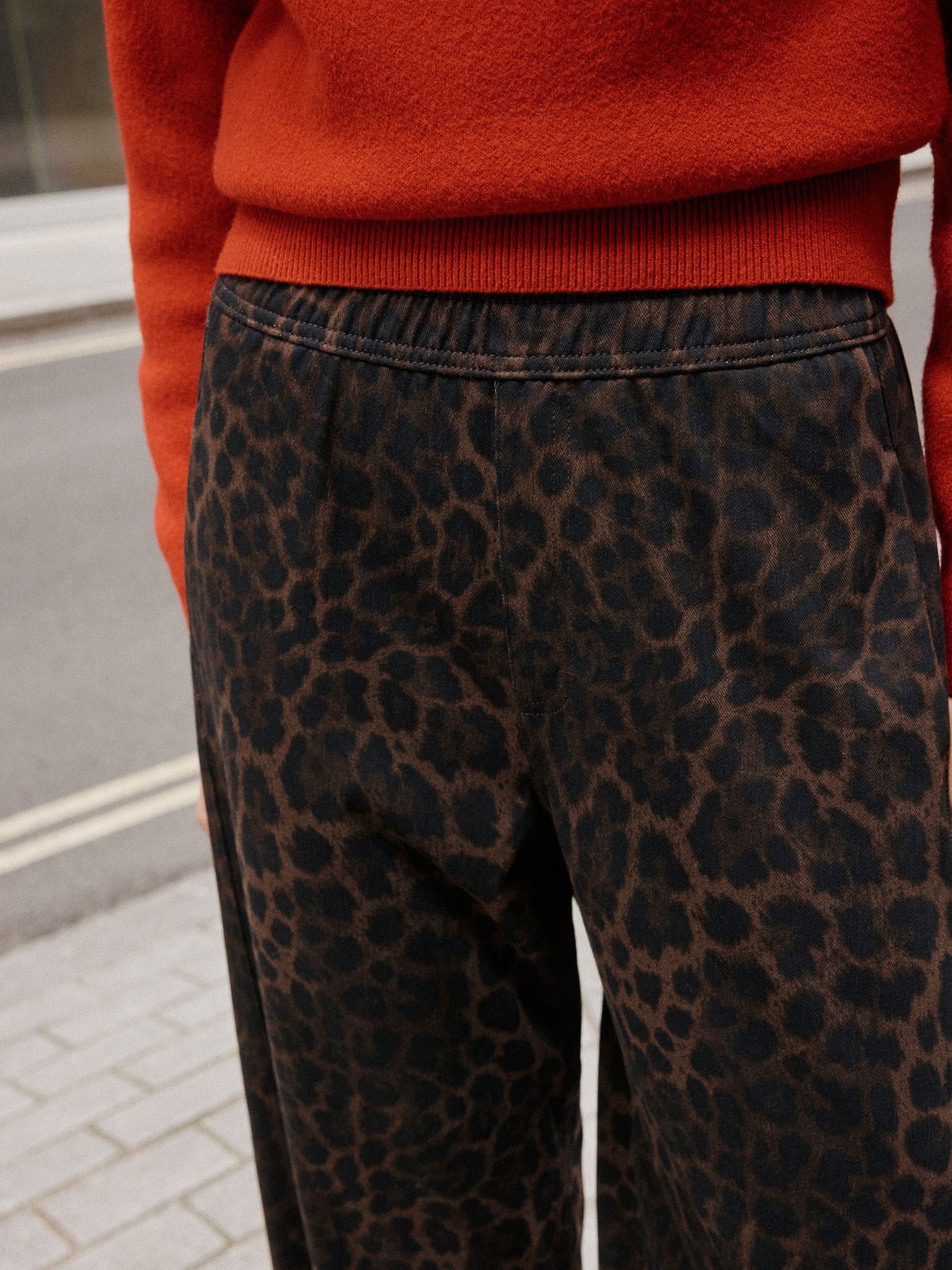 Barrel Leg Denim Jersey Trousers - Leopard Print - Regular - Location Worn
