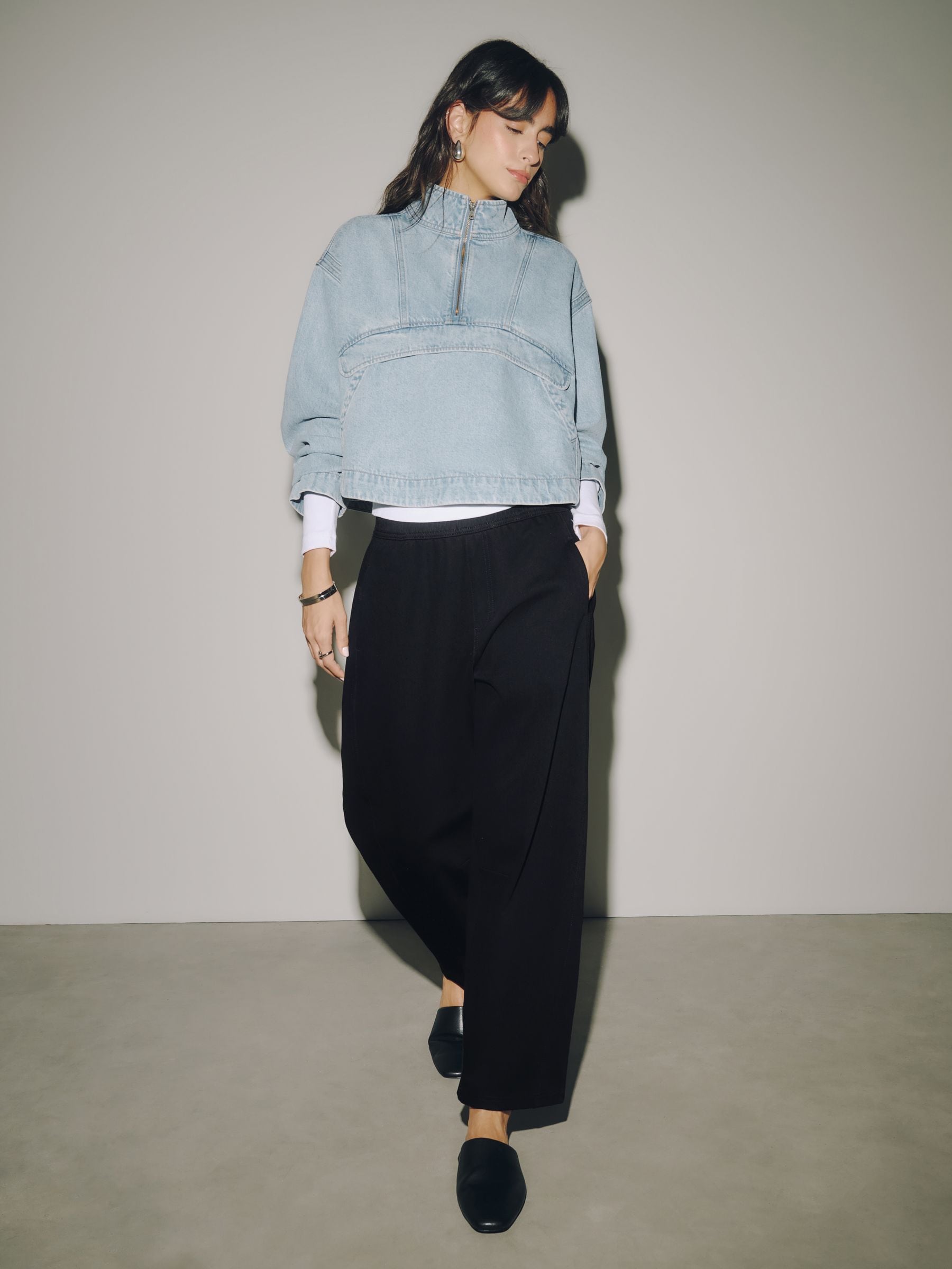 Barrel Leg Denim Jersey Trousers - Black - Regular - SIP Worn