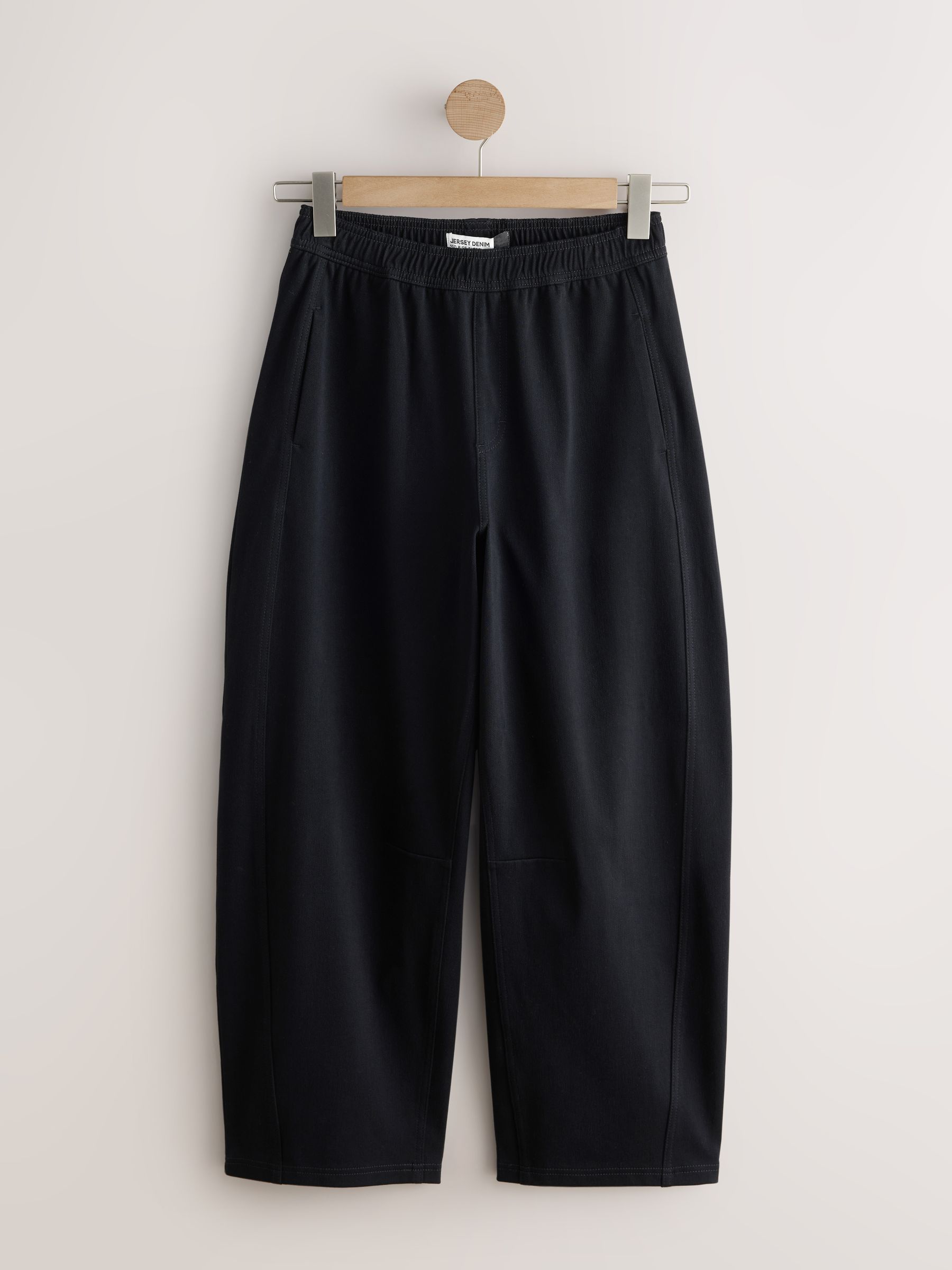 Barrel Leg Denim Jersey Trousers - Black - Regular - SIP Still Life