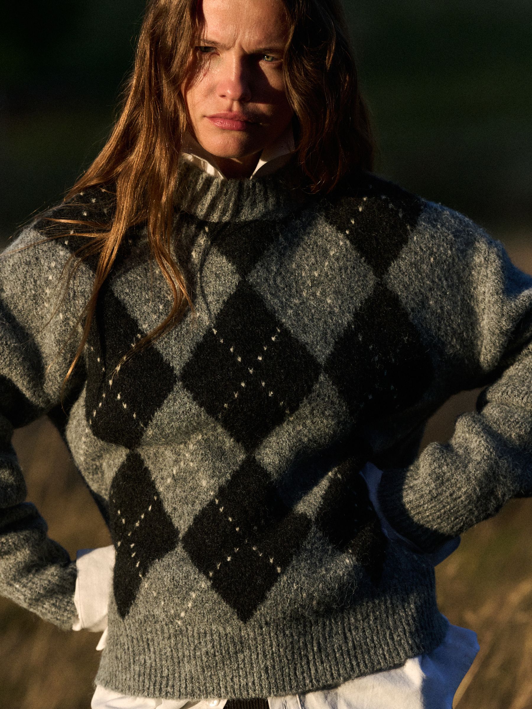 The Set Fluffy Crew Neck Jumper - Grey - Regular - Location Worn
