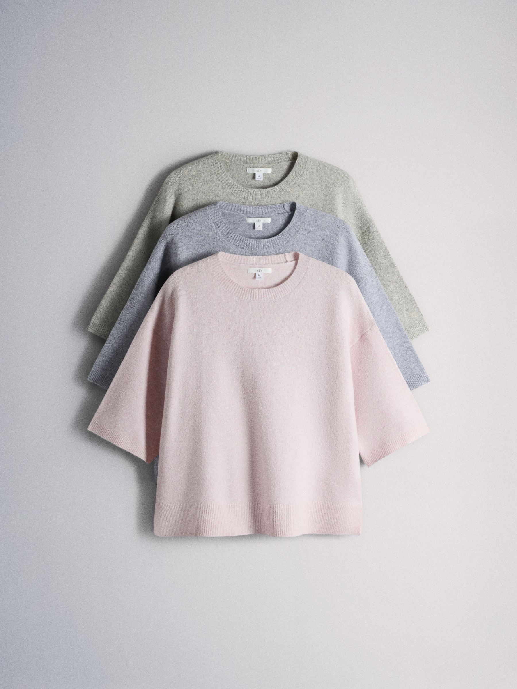 The Set 3 Pack Crew Neck Knitted T-Shirts - Blue/Grey Marl/Pink - Regular - SIP Still Life