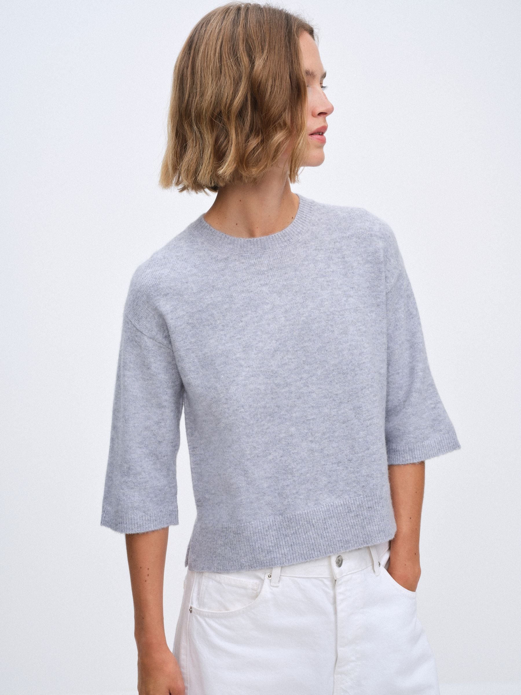 The Set 3 Pack Crew Neck Knitted T-Shirts - Blue/Grey Marl/Pink - Regular - SIP Worn