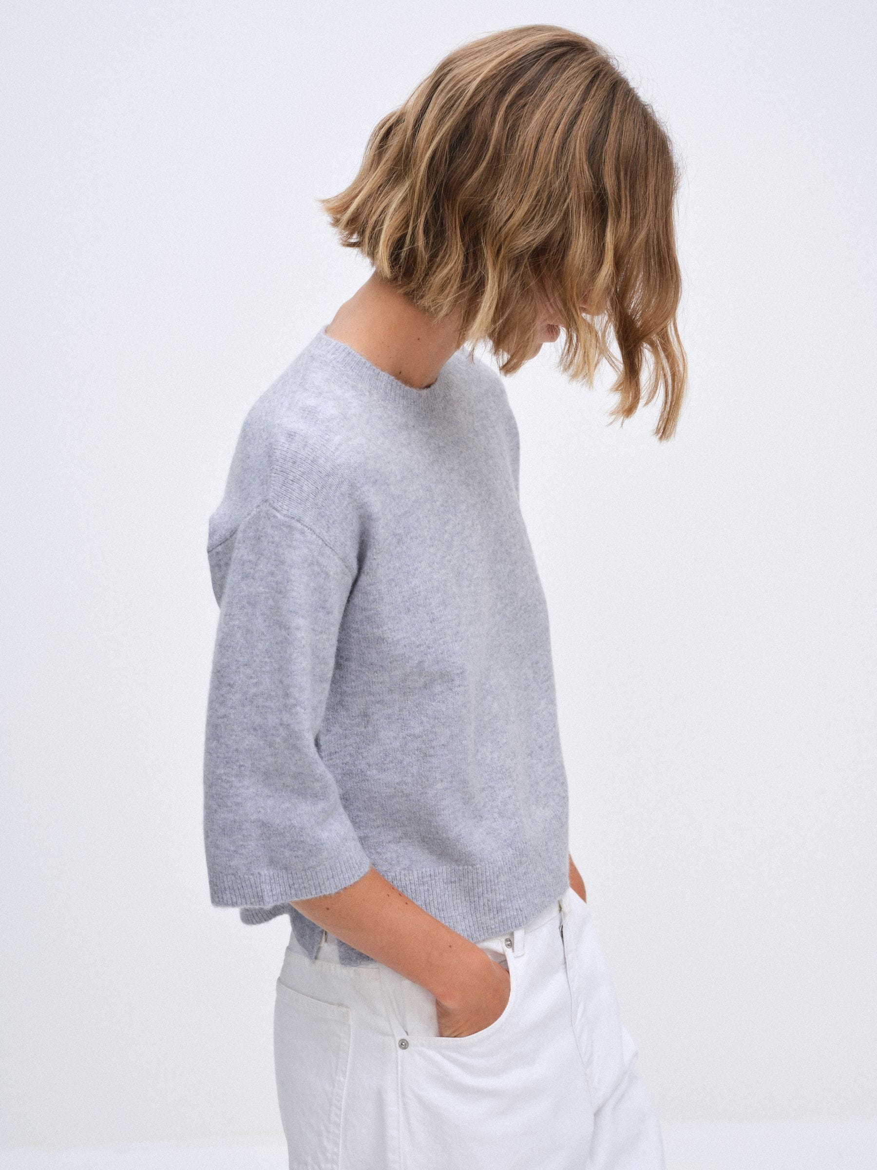 The Set 3 Pack Crew Neck Knitted T-Shirts - Blue/Grey Marl/Pink - Regular - SIP Worn