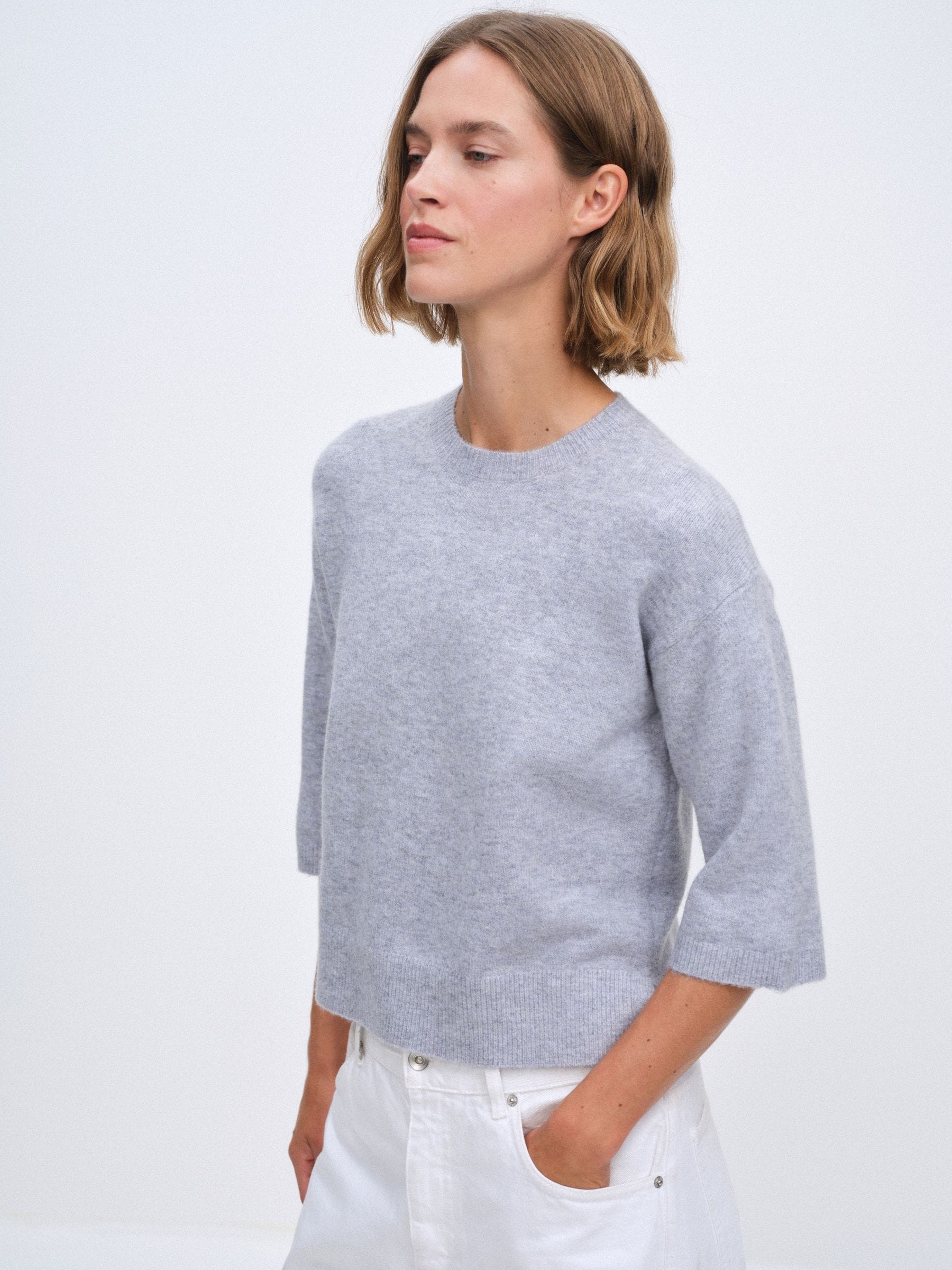The Set 3 Pack Crew Neck Knitted T-Shirts - Blue/Grey Marl/Pink - Regular - SIP Worn