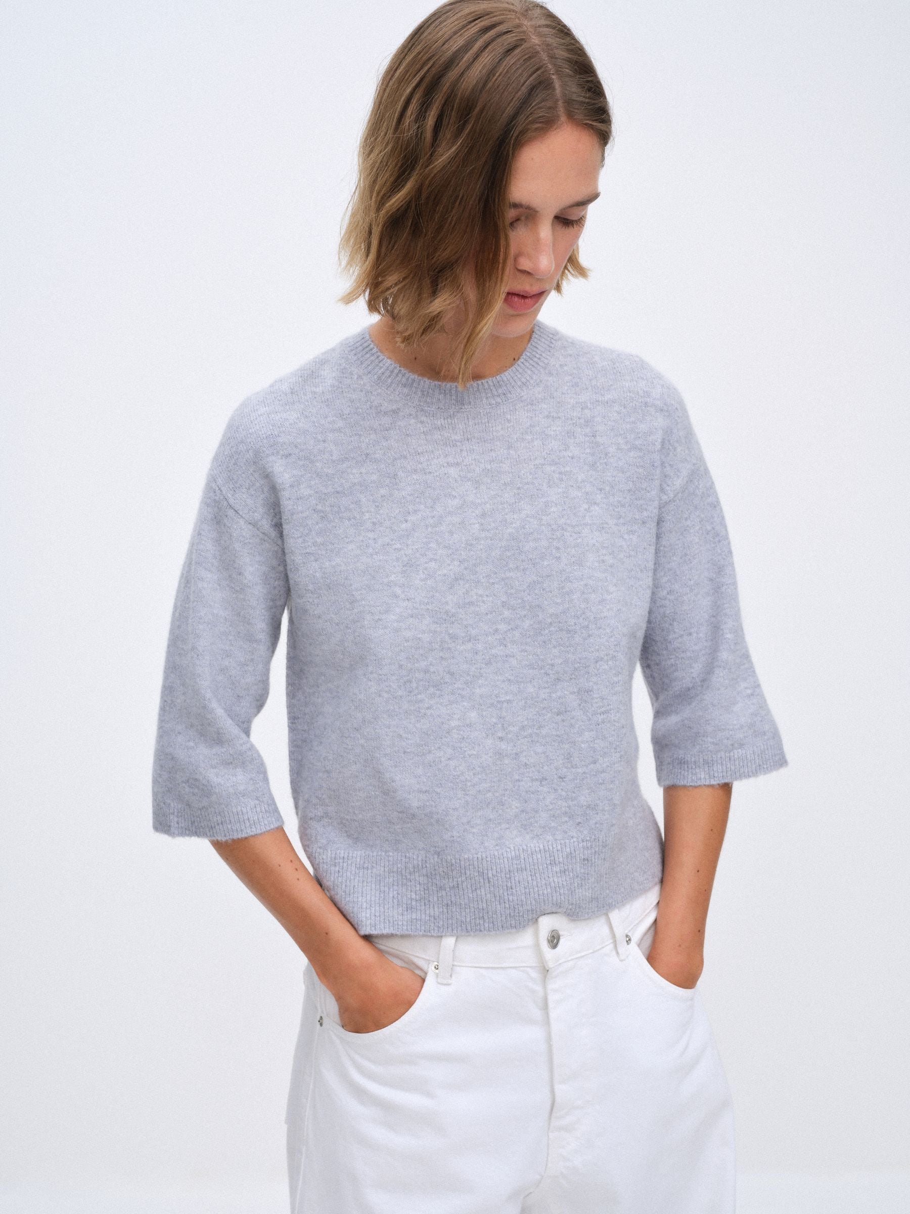 The Set 3 Pack Crew Neck Knitted T-Shirts - Blue/Grey Marl/Pink - Regular - SIP Worn