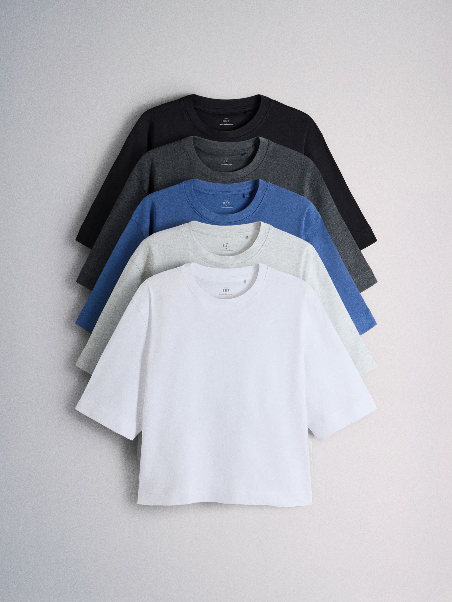 The Set 5 Pack Heavyweight Relaxed Short Sleeve T-Shirts - Black/Cobalt Blue/Charcoal/Grey Marl/White - Regular - SIP Still Life