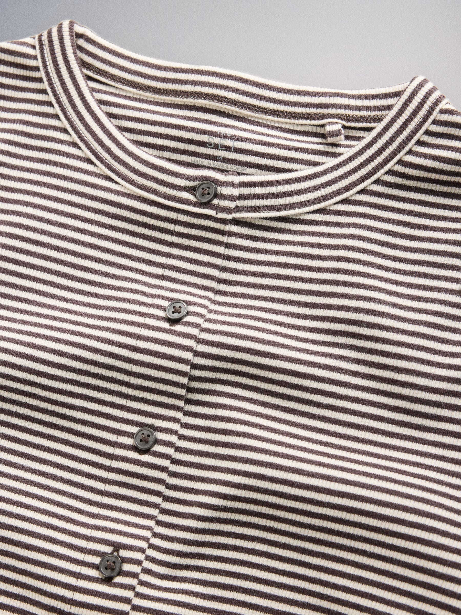 The Set Long Sleeve Button Through T-Shirts and Trousers Co-Ord Set - Brown Stripe - Regular - SIP Still Life