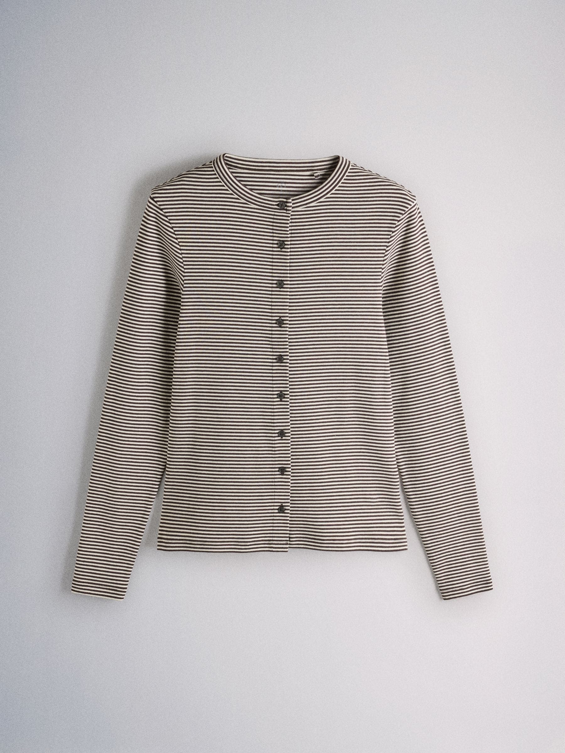 The Set Long Sleeve Button Through T-Shirts and Trousers Co-Ord Set - Brown Stripe - Regular - SIP Still Life