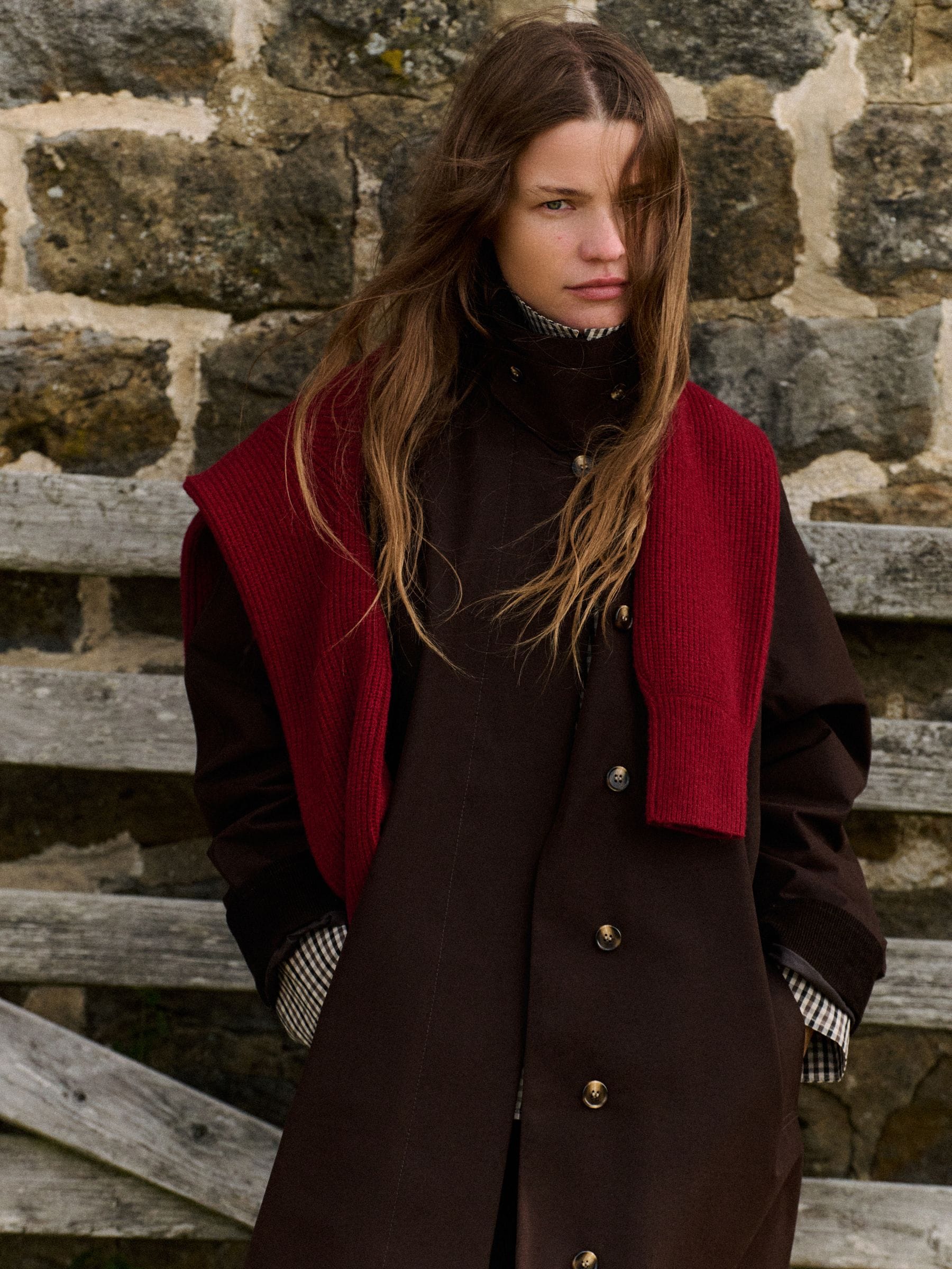 The Set Showerproof Trench Coat - Brown - Regular - Location Worn