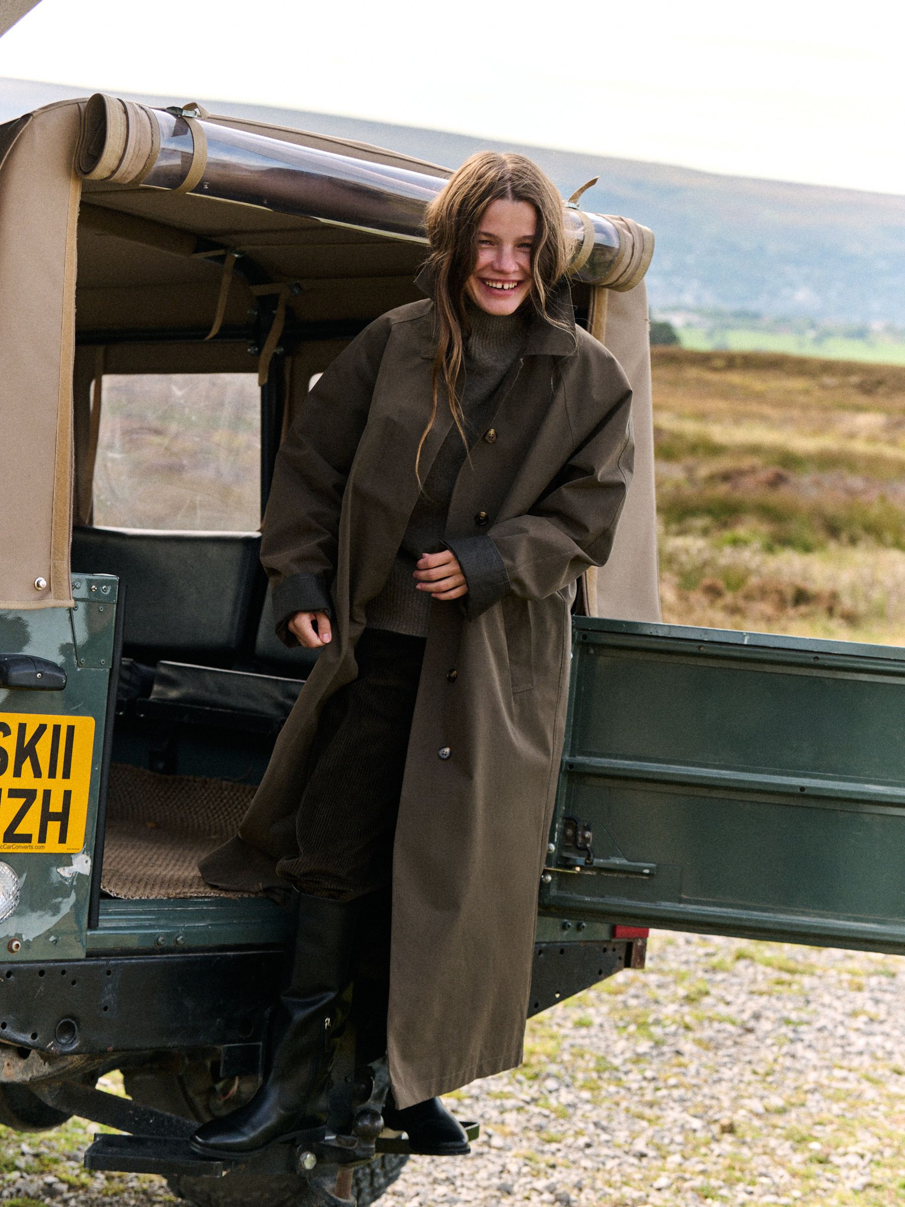 The Set Showerproof Trench Coat - Khaki/Green - Regular - Location Worn