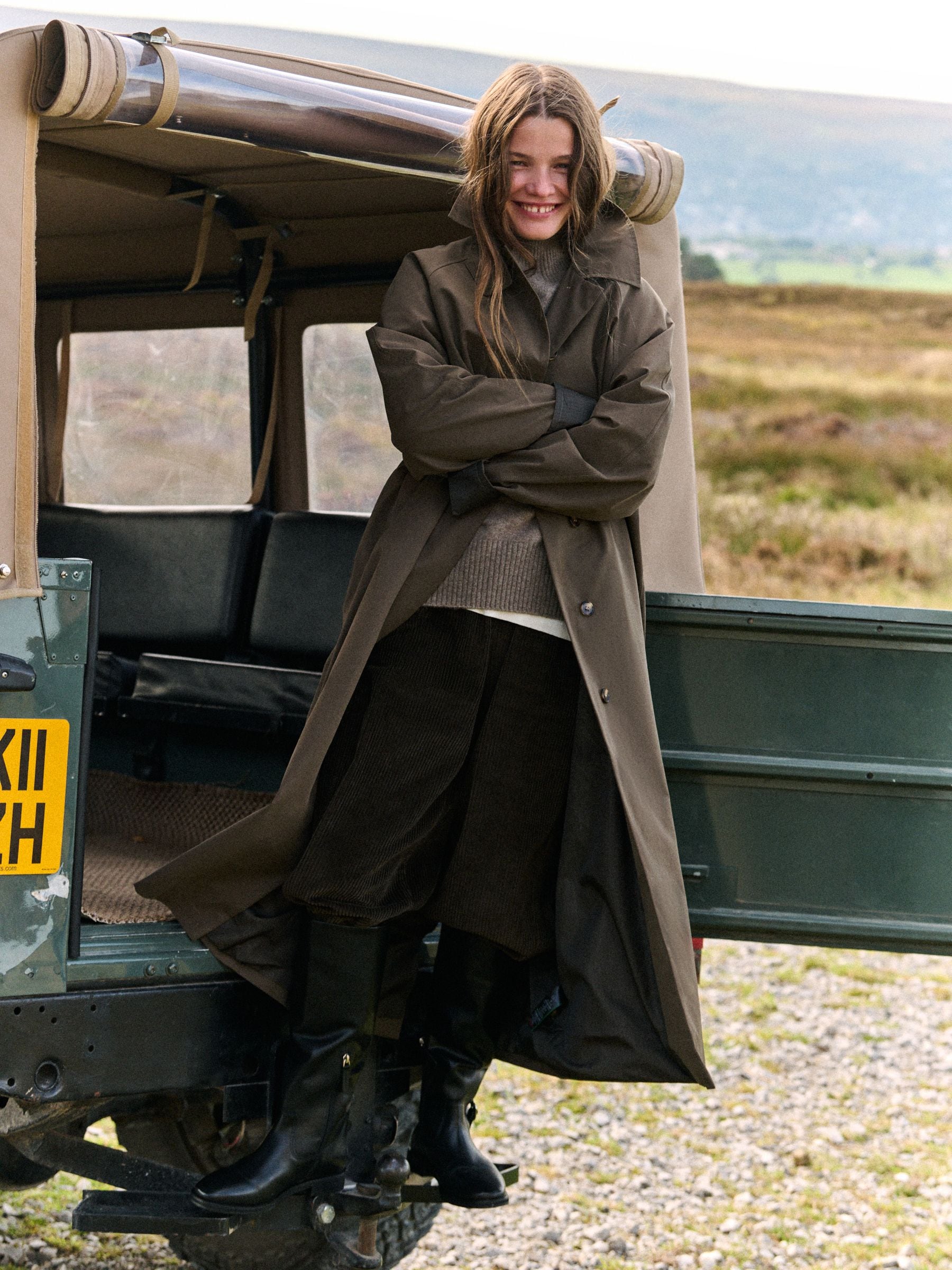 The Set Showerproof Trench Coat - Khaki/Green - Regular - Location Worn