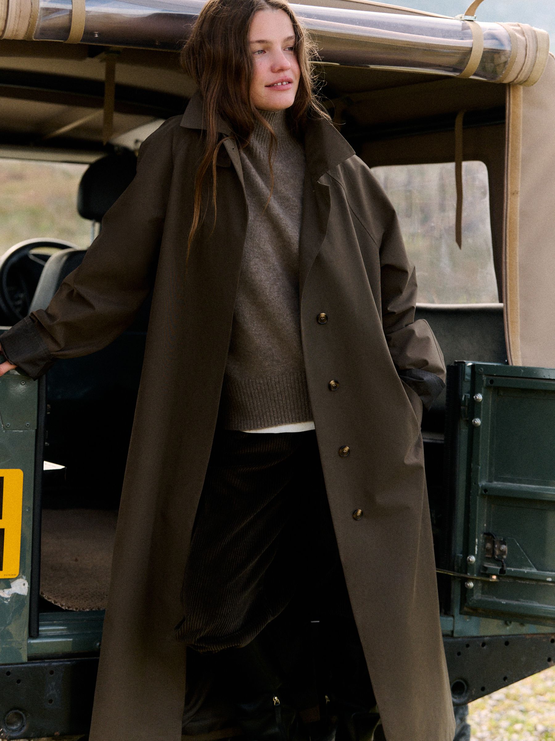The Set Showerproof Trench Coat - Khaki/Green - Regular - Location Worn
