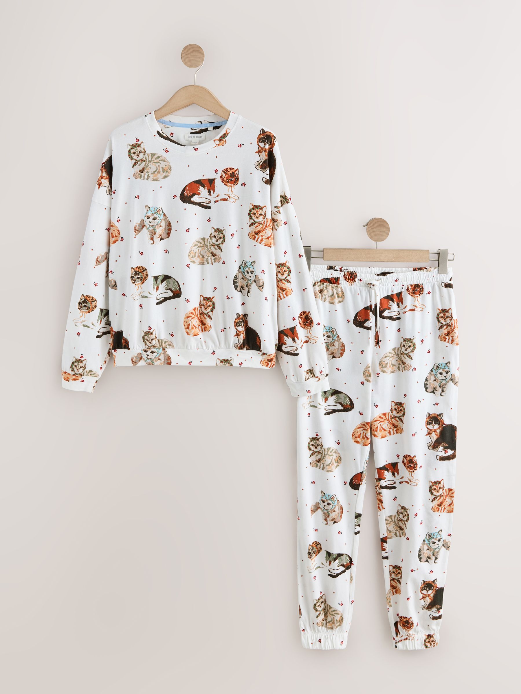 Long Sleeve Pyjamas - Cream Cats - Regular - SIP Still Life