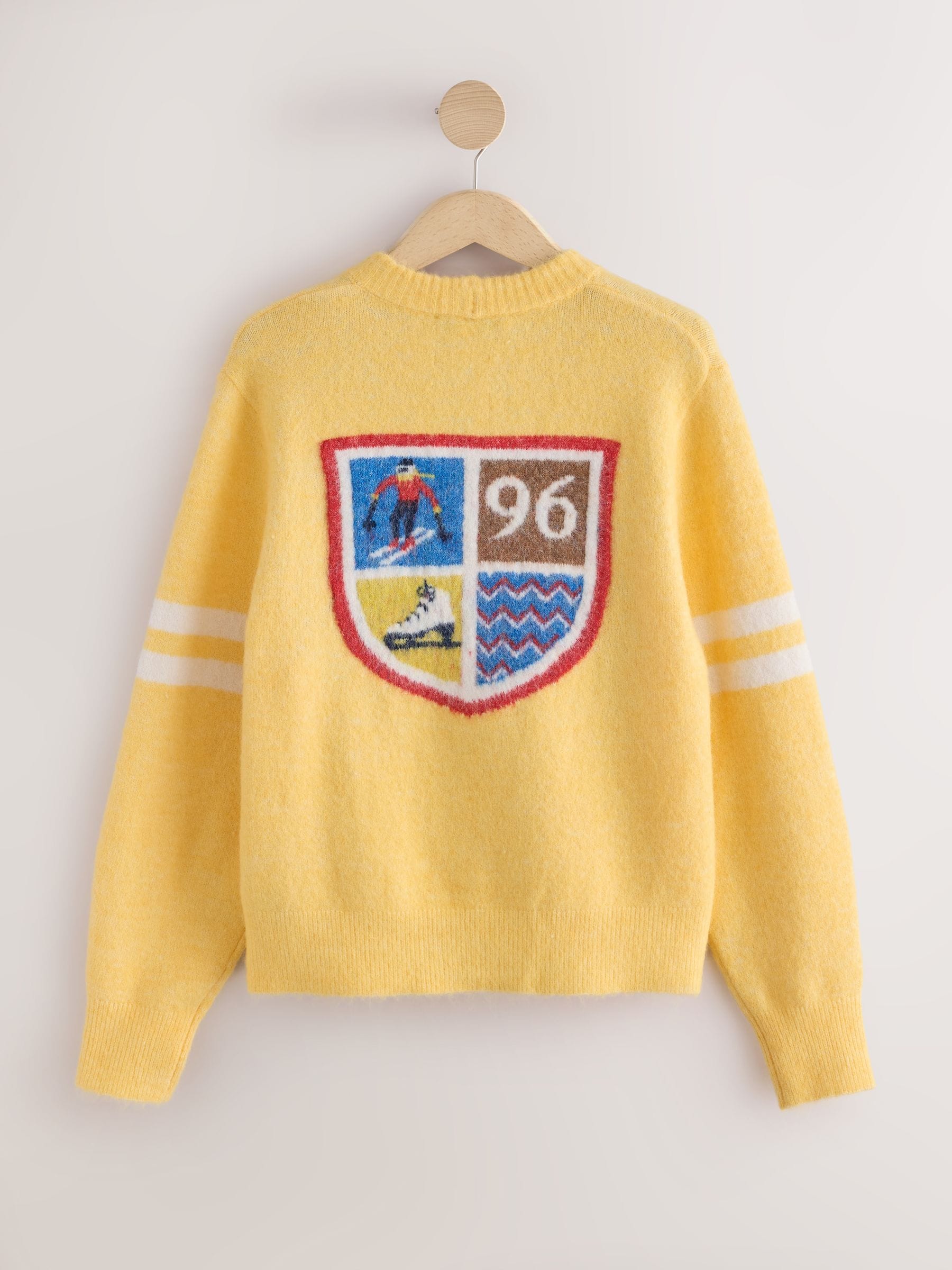 Long Sleeve Crew Neck Knitted Jumper With Wool - Yellow/Multi Back Graphic - Regular - SIP Still Life