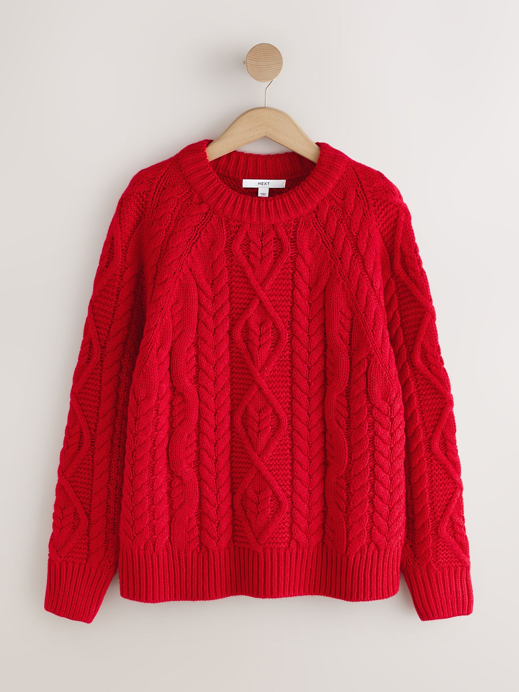 Cable Knit Long Sleeve Crew Neck Jumper - Red - Regular - SIP Still Life