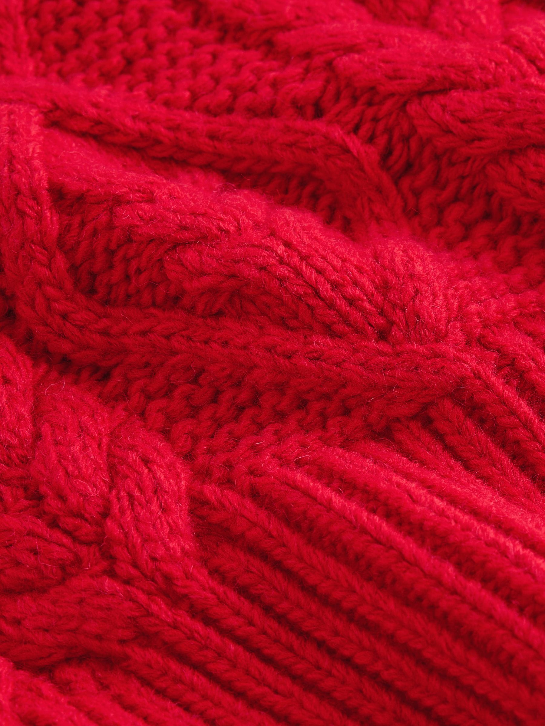 Cable Knit Long Sleeve Crew Neck Jumper - Red - Regular - SIP Still Life