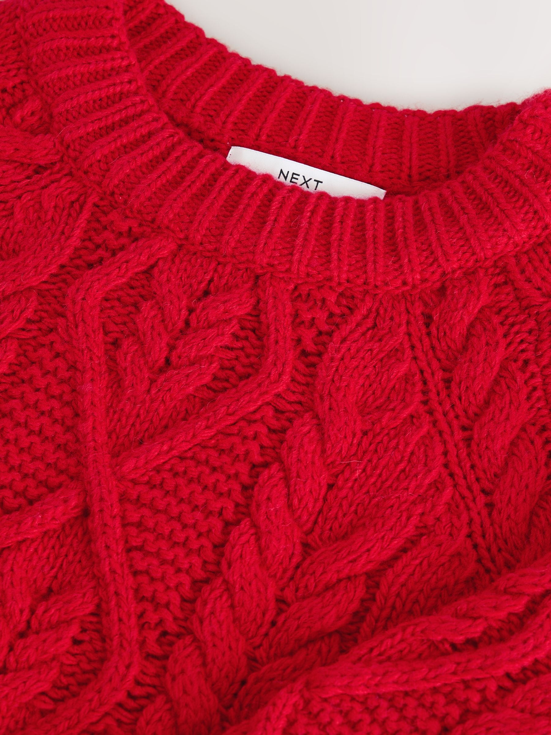 Cable Knit Long Sleeve Crew Neck Jumper - Red - Regular - SIP Still Life