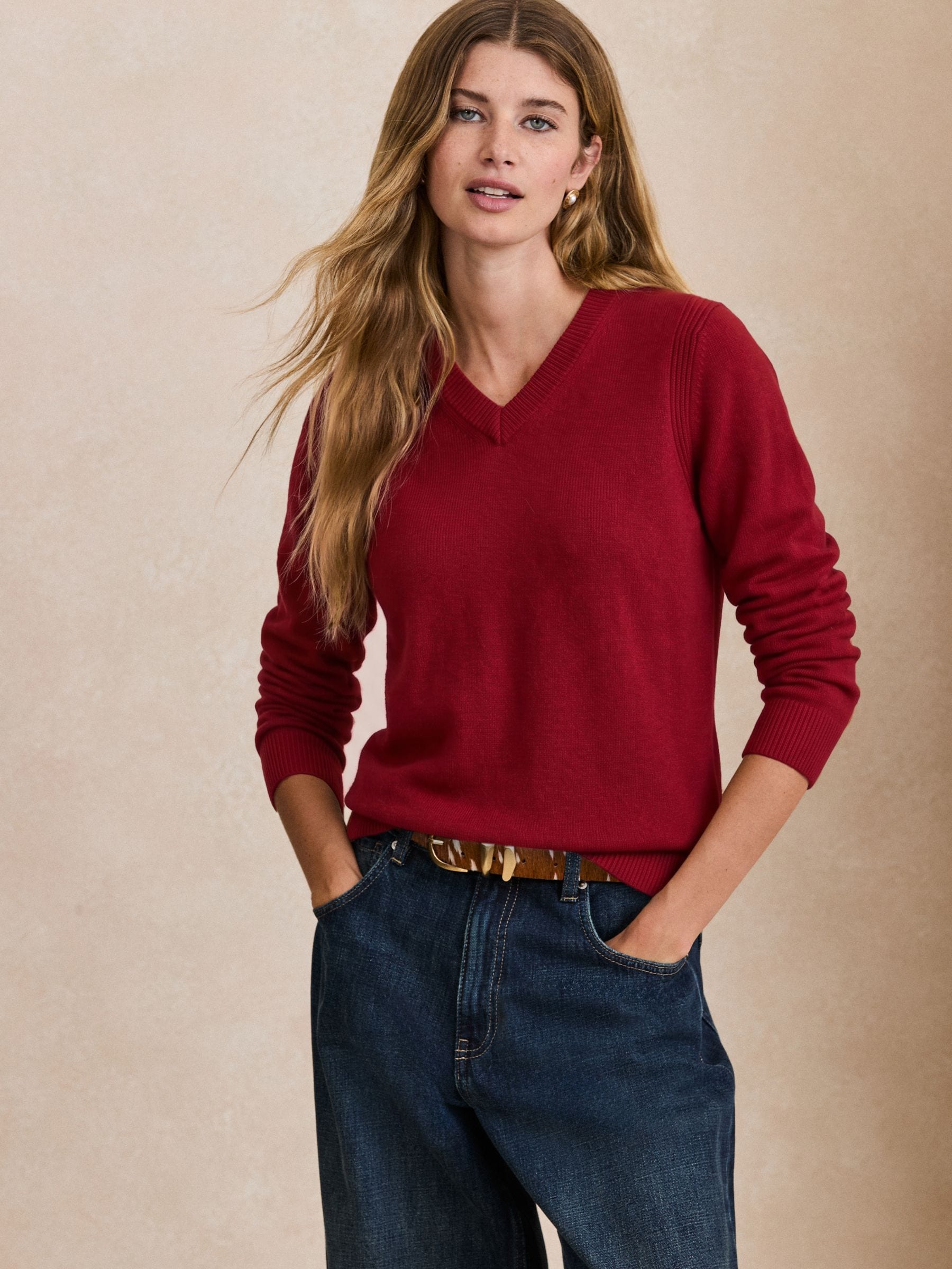 Supersoft V-Neck Long Sleeve Jumper - Red - Regular - Location Worn