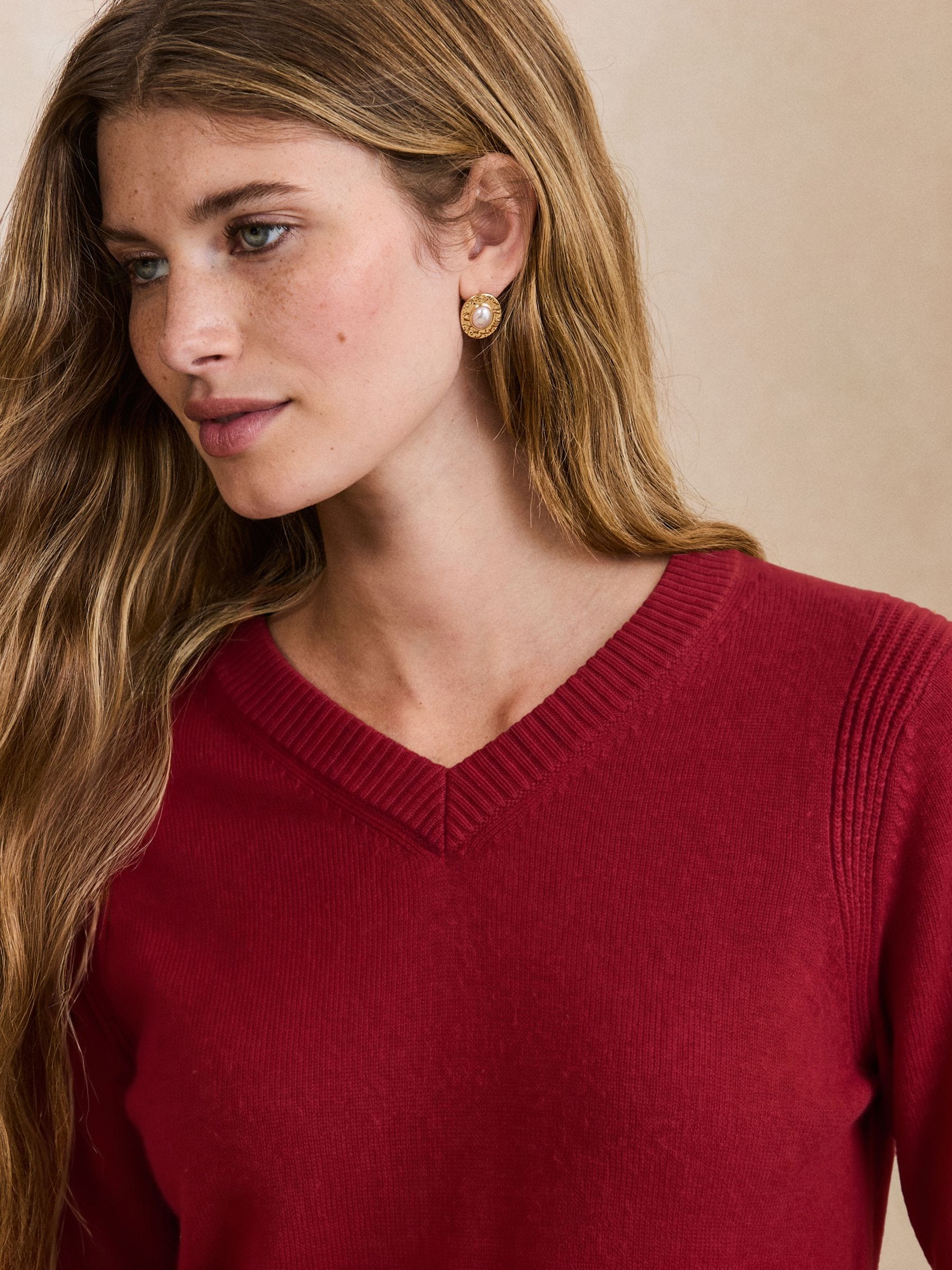 Supersoft V-Neck Long Sleeve Jumper - Red - Regular - Location Worn