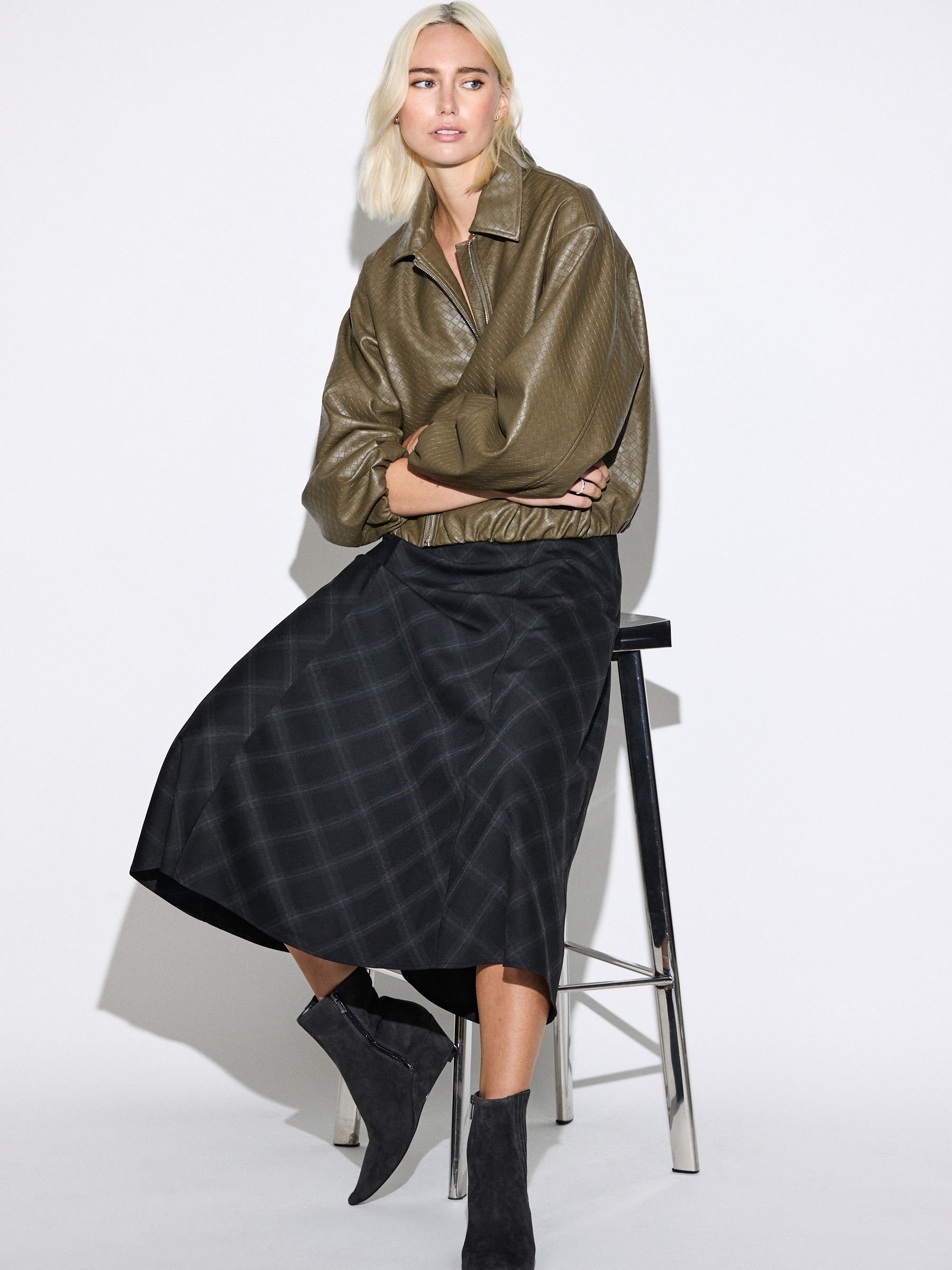 Check Midi Skirt - Black - Regular - Location Worn