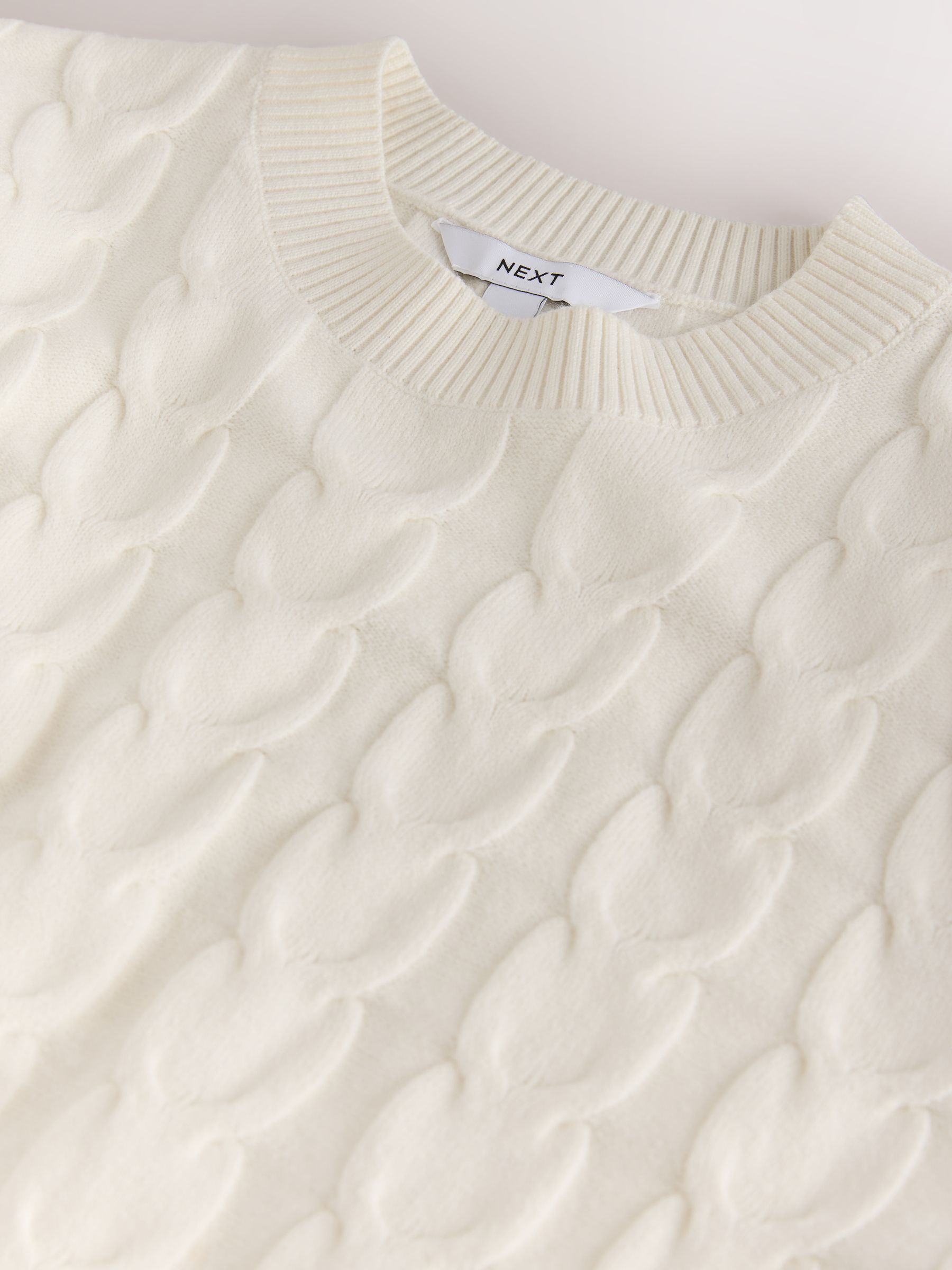 Knit Look Cable Crew Neck Jumper - Ecru Cream - Regular - SIP Still Life