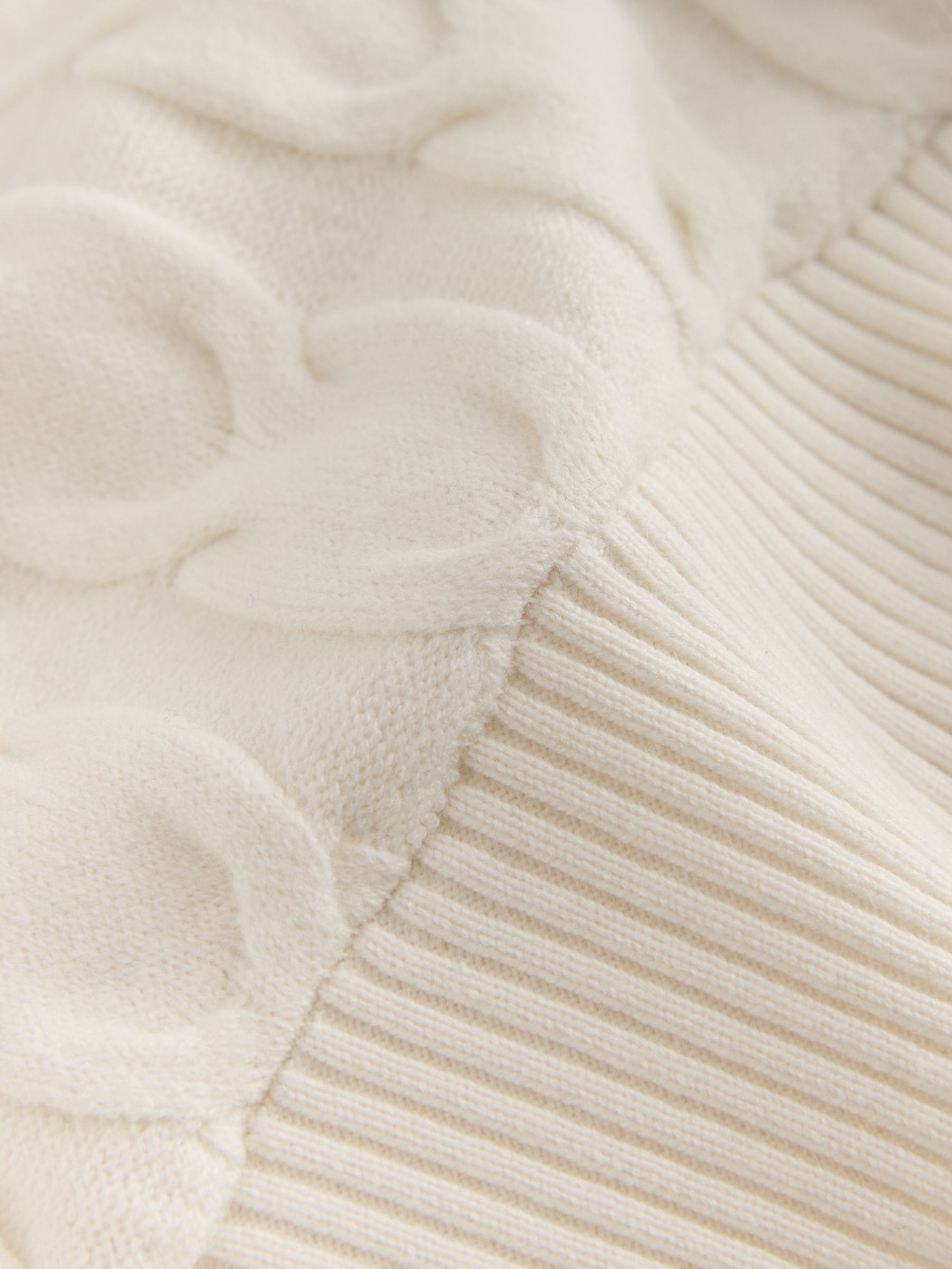 Knit Look Cable Crew Neck Jumper - Ecru Cream - Regular - SIP Still Life