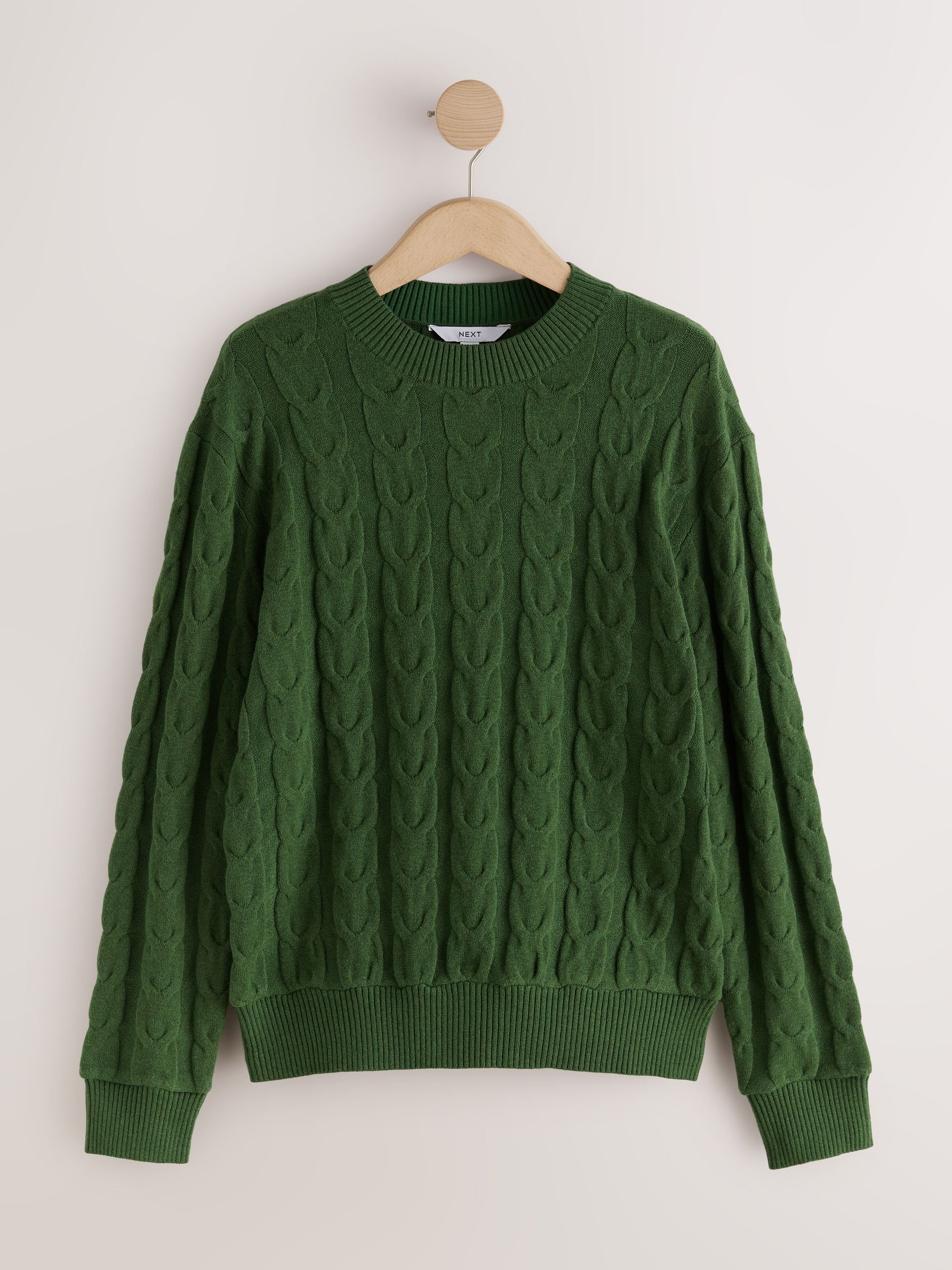 Knit Look Cable Crew Neck Jumper - Green - Regular - SIP Still Life