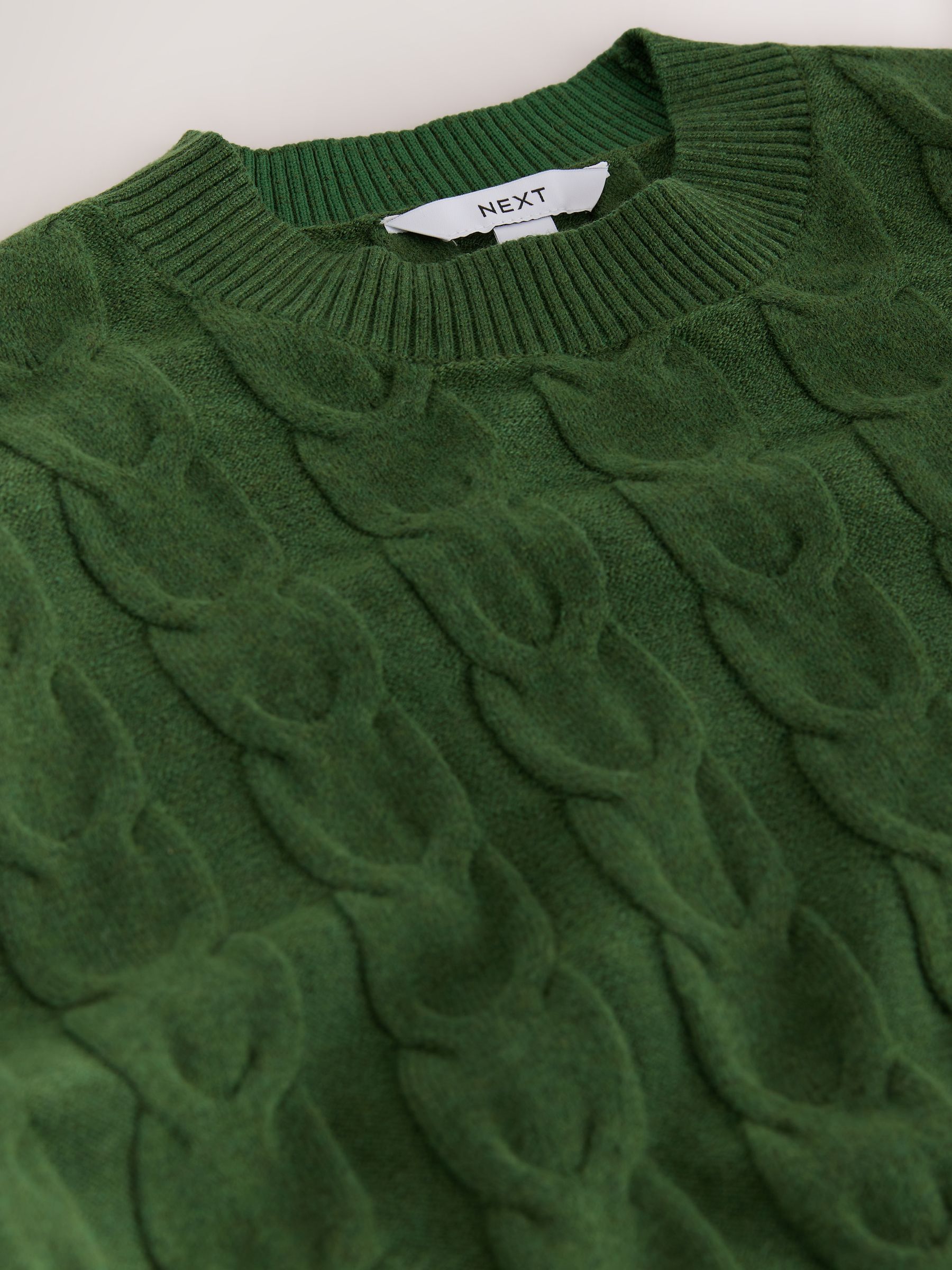 Knit Look Cable Crew Neck Jumper - Green - Regular - SIP Still Life