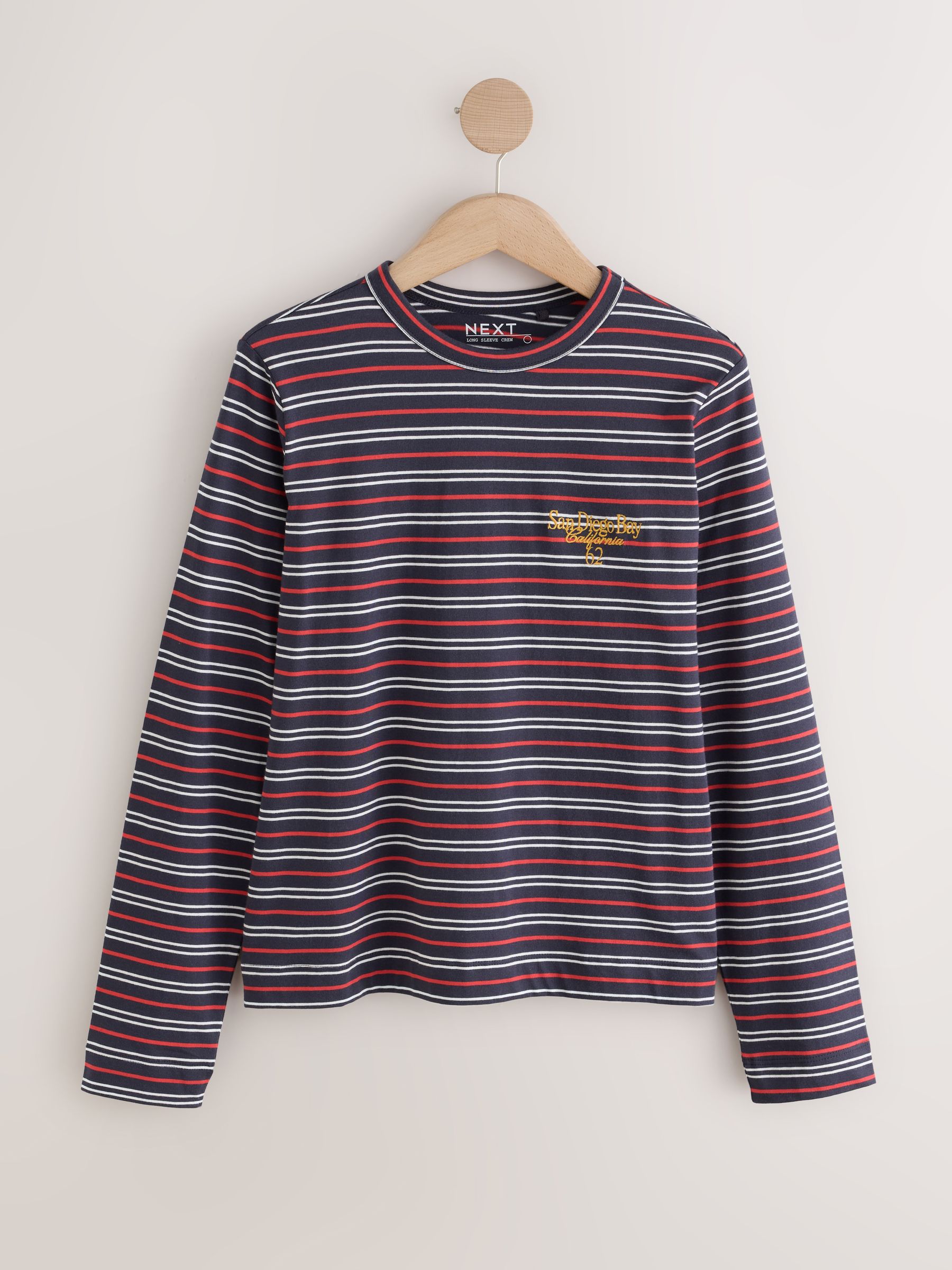 Long Sleeve Crew Neck T-Shirt - Navy/Red Stripe - Regular - SIP Still Life