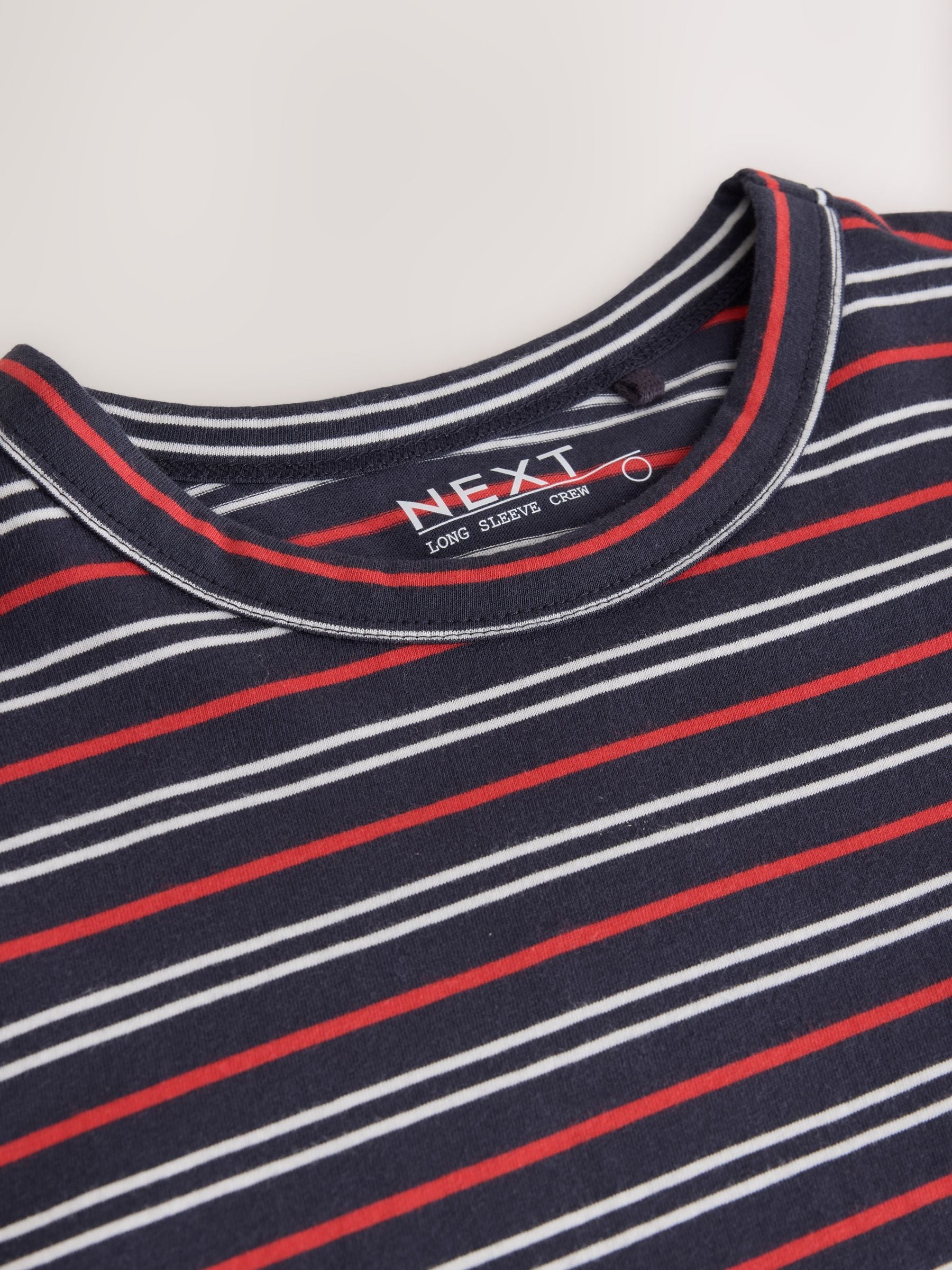 Long Sleeve Crew Neck T-Shirt - Navy/Red Stripe - Regular - SIP Still Life