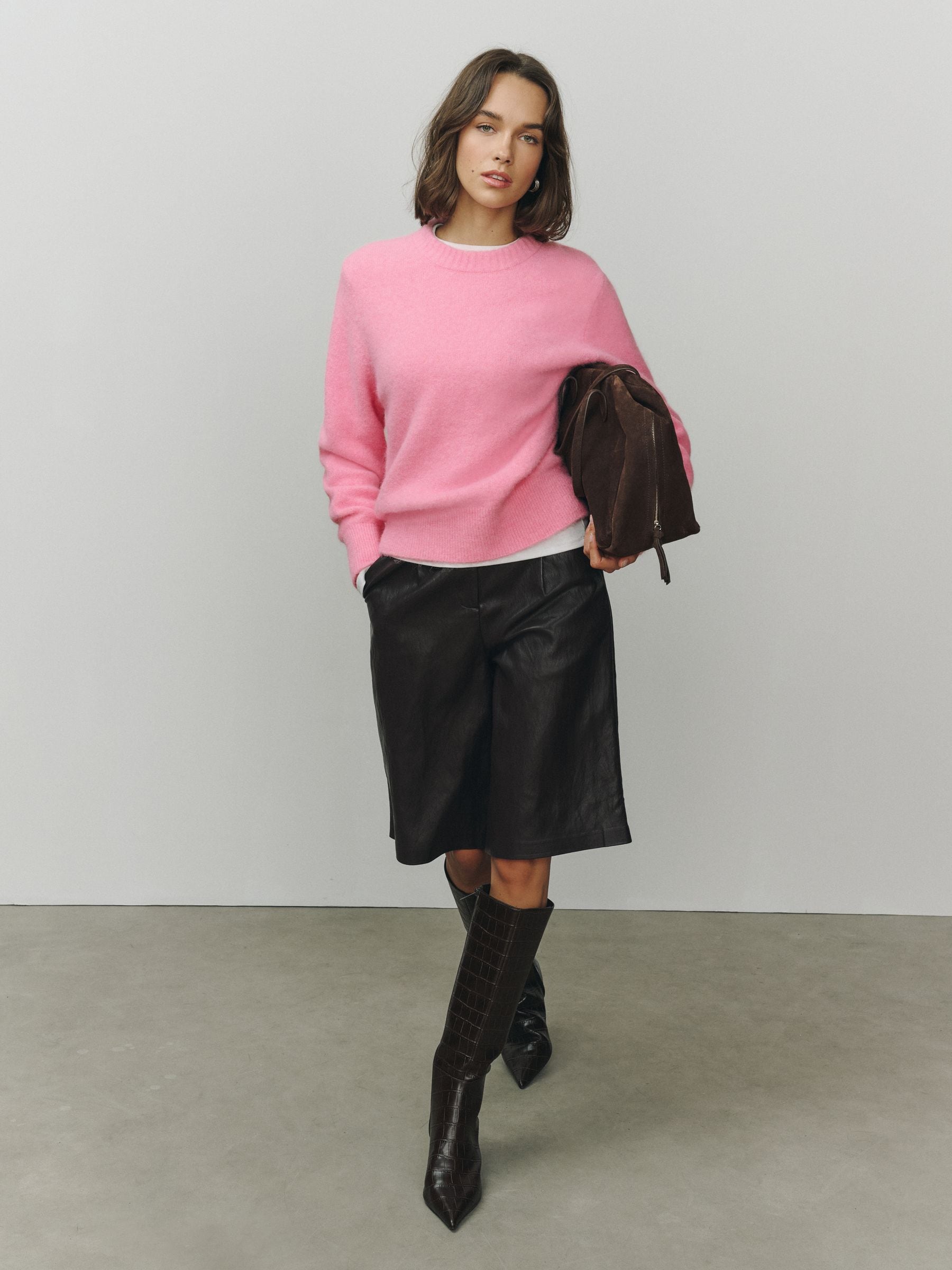 Long Sleeve Crew Neck Knitted Jumper With Wool - Pink - Regular - SIP Worn