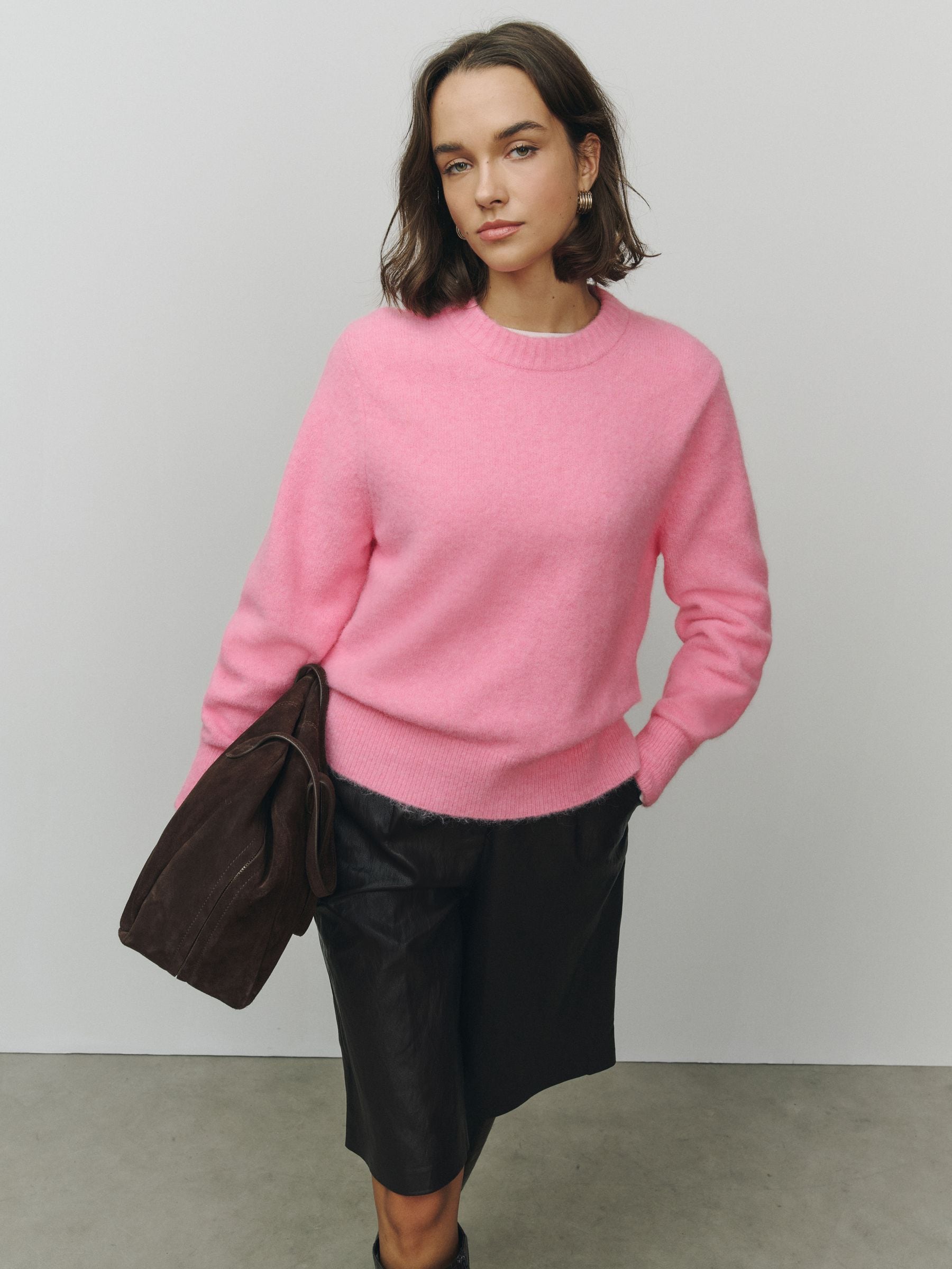 Long Sleeve Crew Neck Knitted Jumper With Wool - Pink - Regular - SIP Worn
