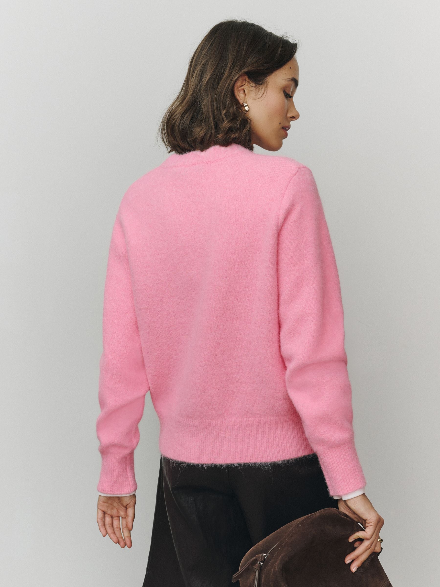 Long Sleeve Crew Neck Knitted Jumper With Wool - Pink - Regular - SIP Worn
