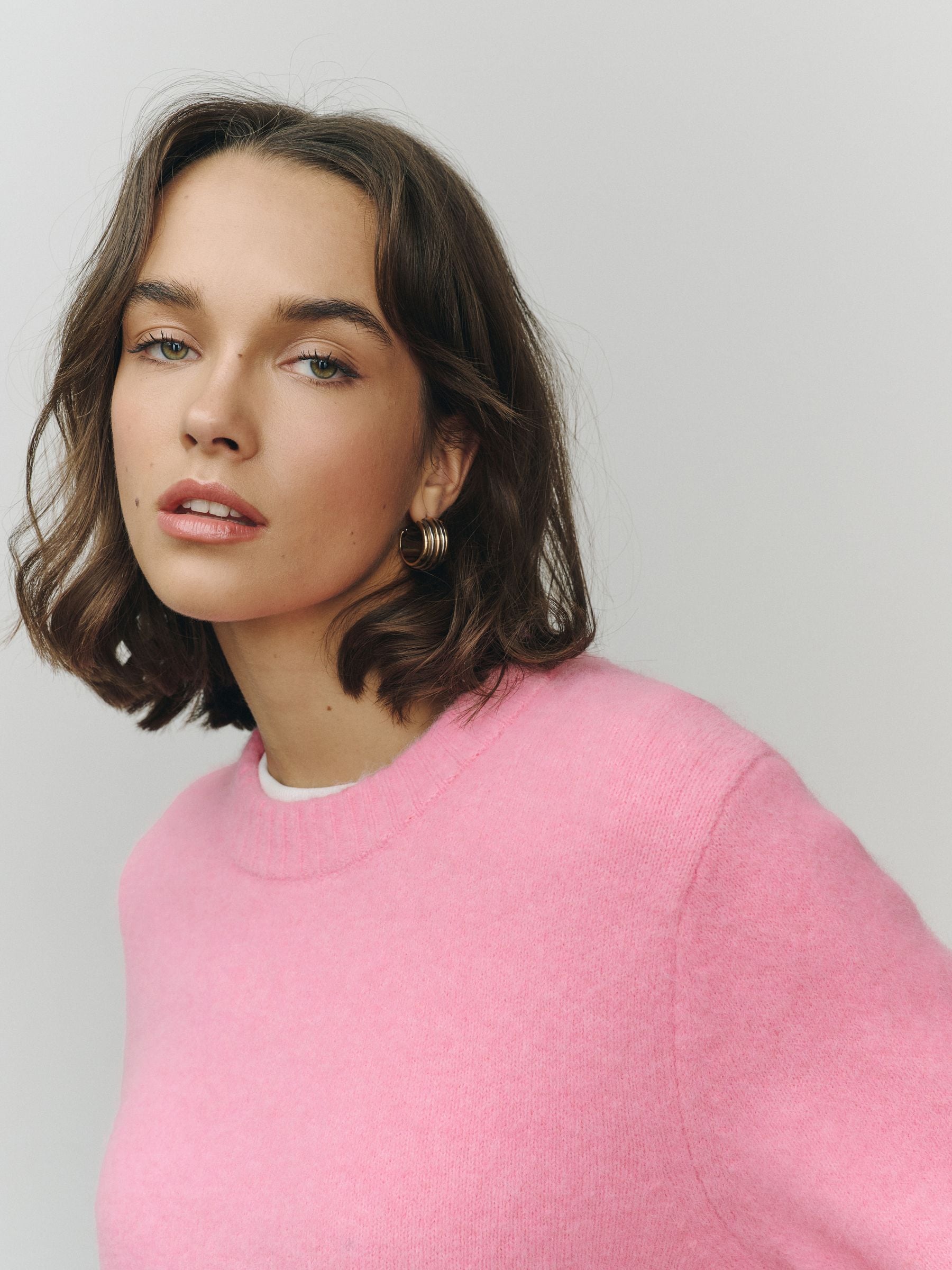 Long Sleeve Crew Neck Knitted Jumper With Wool - Pink - Regular - SIP Worn