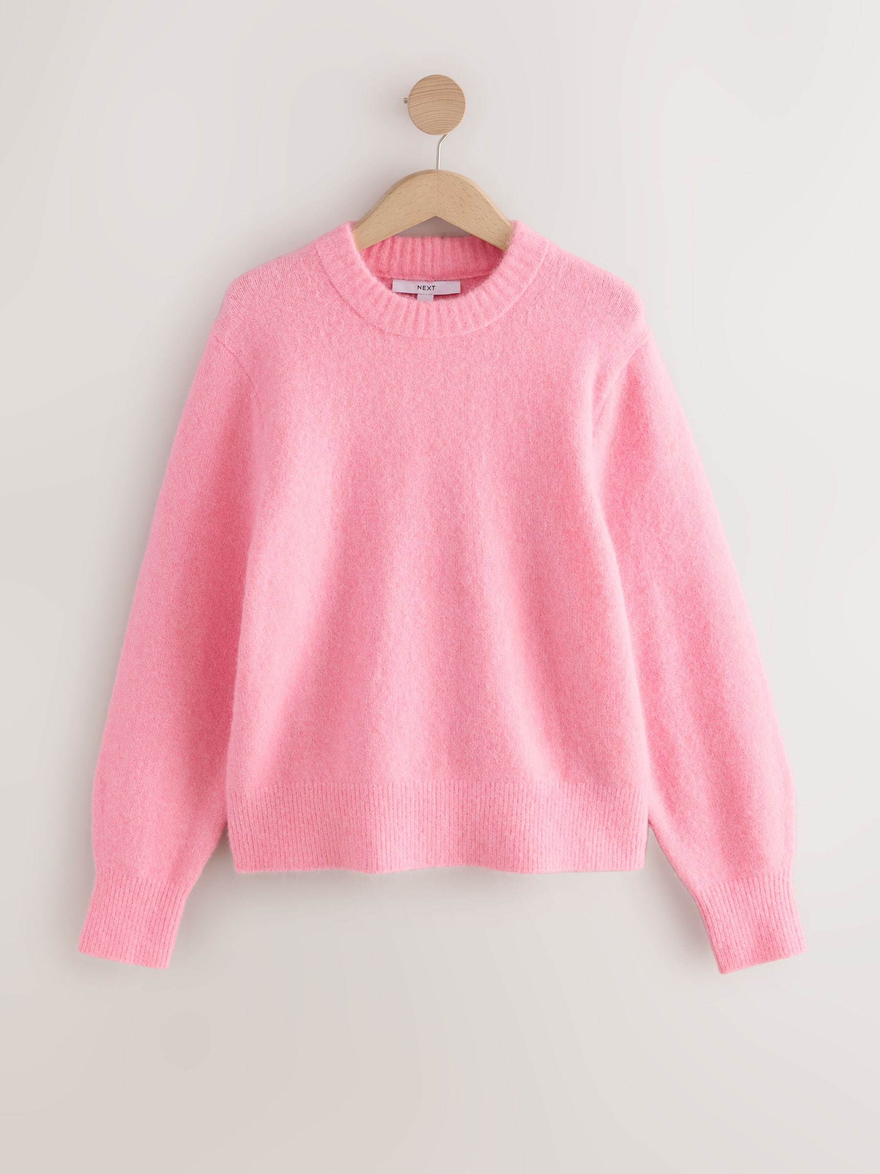 Long Sleeve Crew Neck Knitted Jumper With Wool - Pink - Regular - SIP Still Life