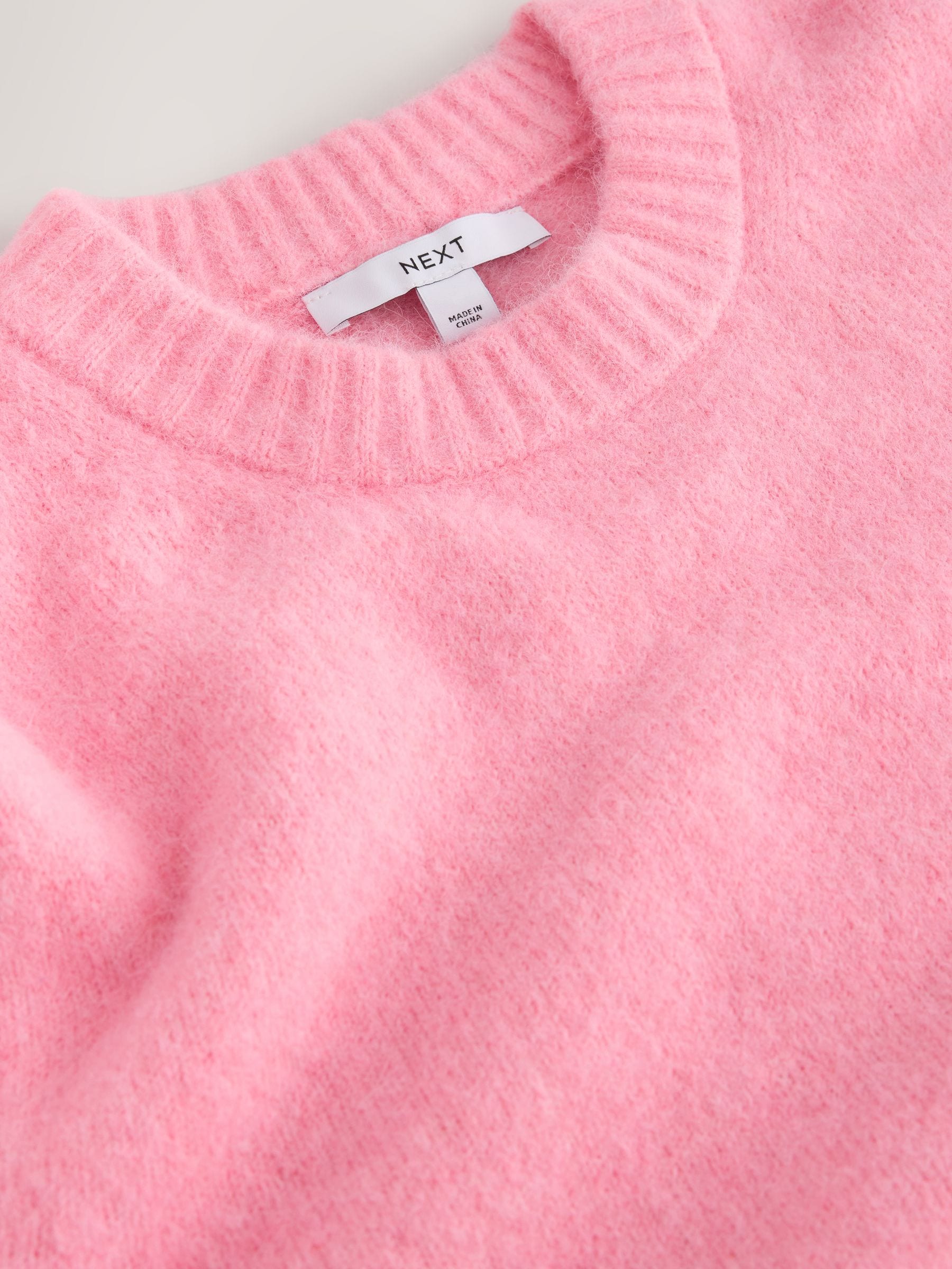 Long Sleeve Crew Neck Knitted Jumper With Wool - Pink - Regular - SIP Still Life