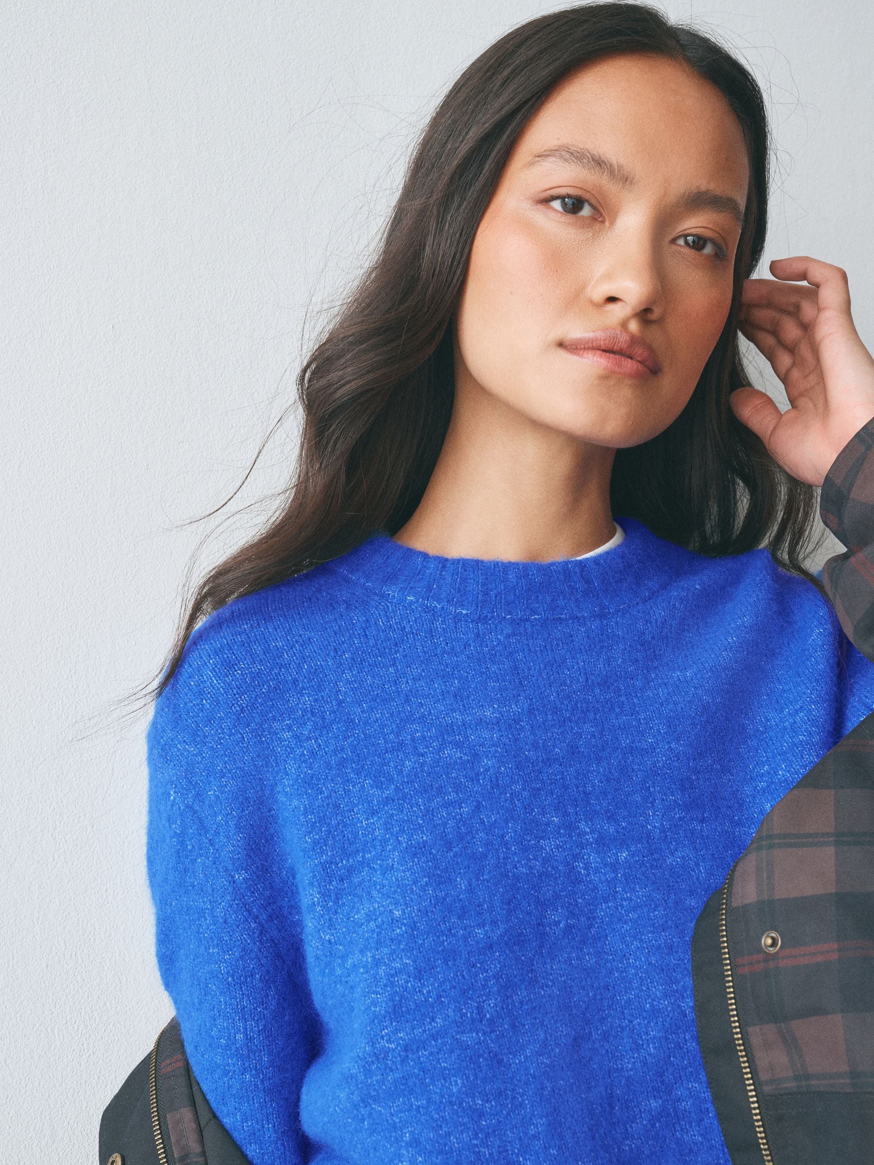 Long Sleeve Crew Neck Knitted Jumper With Wool - Cobalt Blue - Regular - SIP Worn