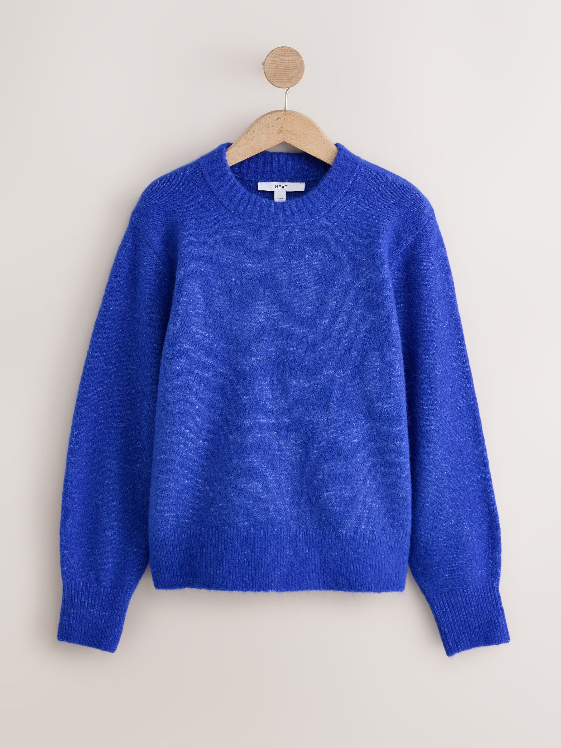 Long Sleeve Crew Neck Knitted Jumper With Wool - Cobalt Blue - Regular - SIP Still Life
