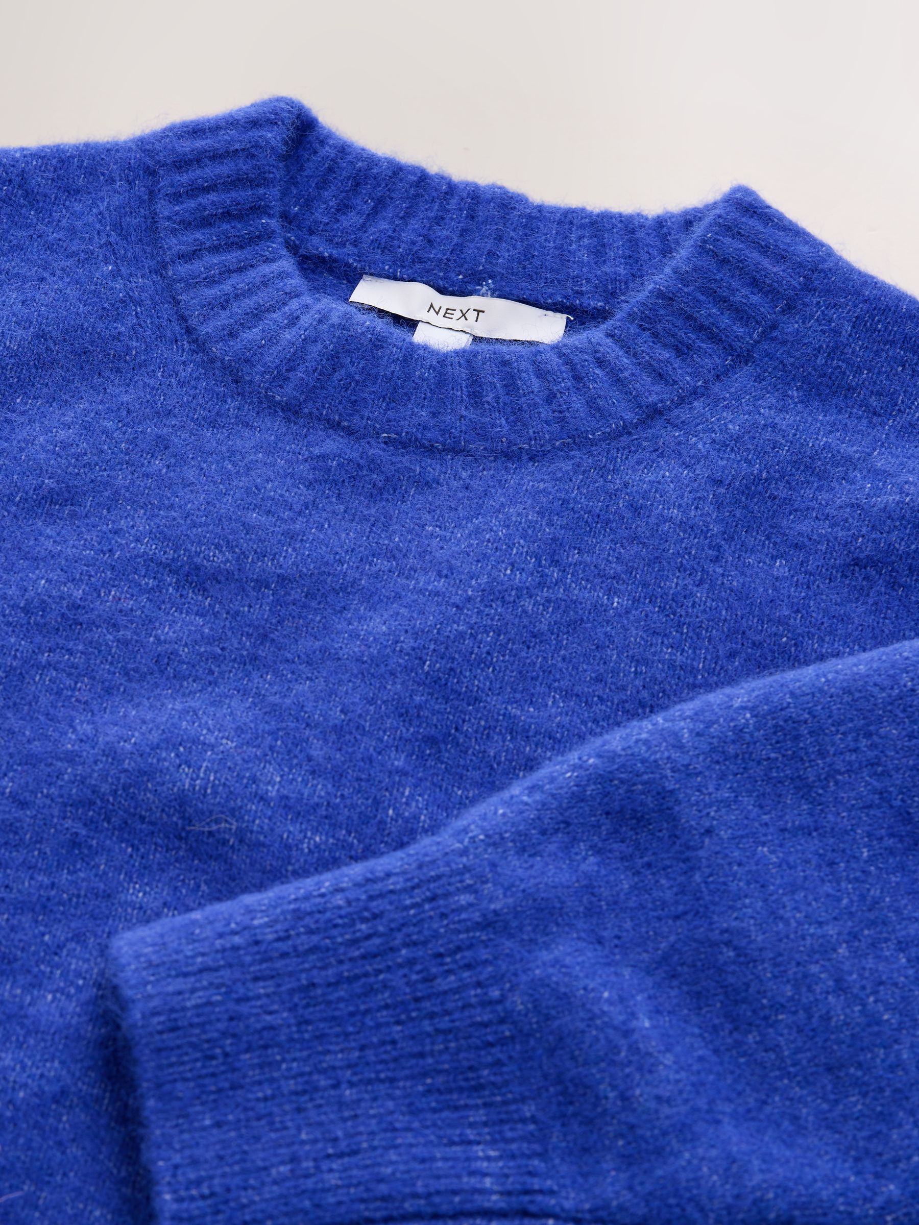 Long Sleeve Crew Neck Knitted Jumper With Wool - Cobalt Blue - Regular - SIP Still Life