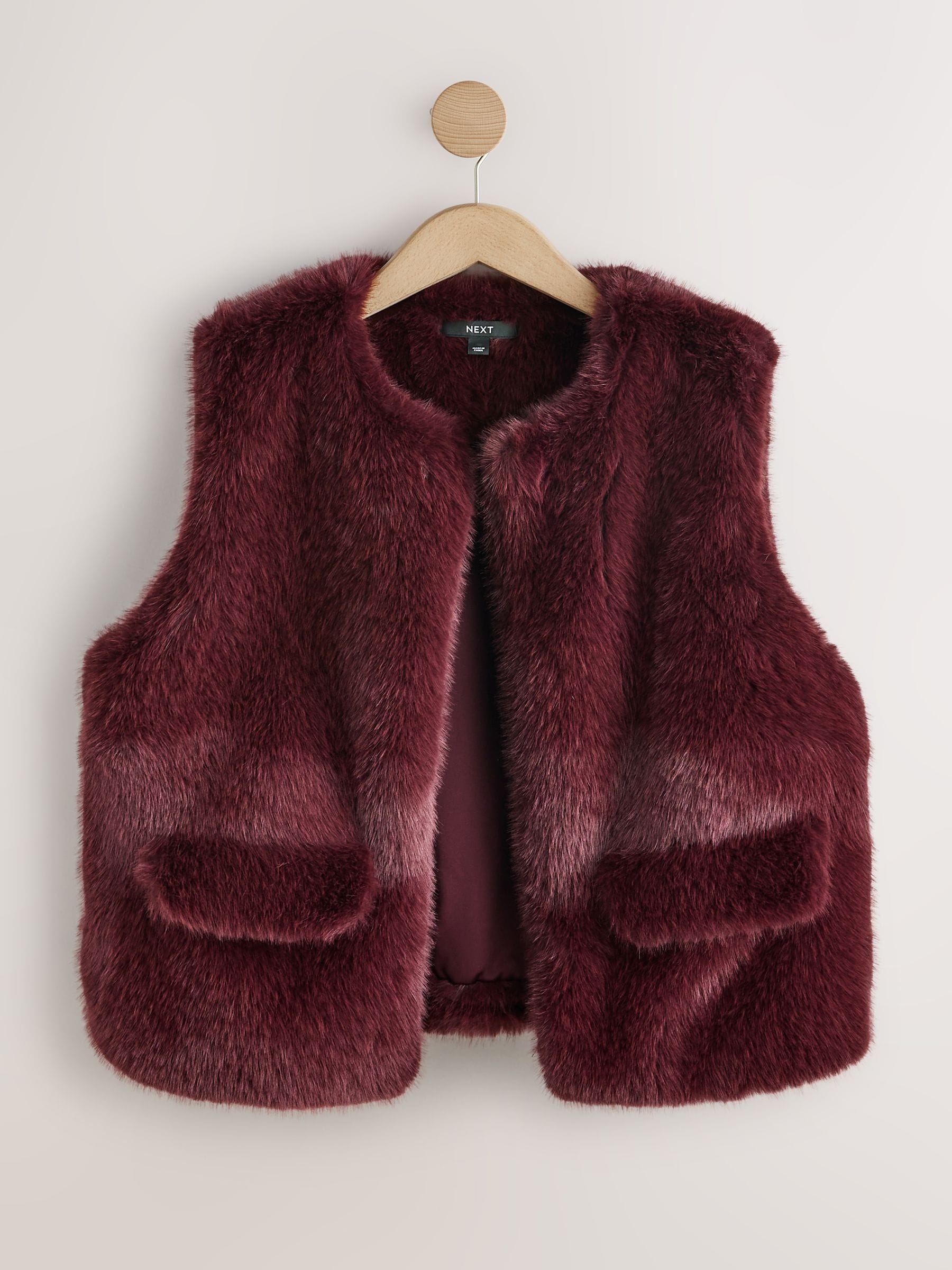 Faux Fur Gilet Cover-Up - Burgundy Red - Regular - SIP Still Life