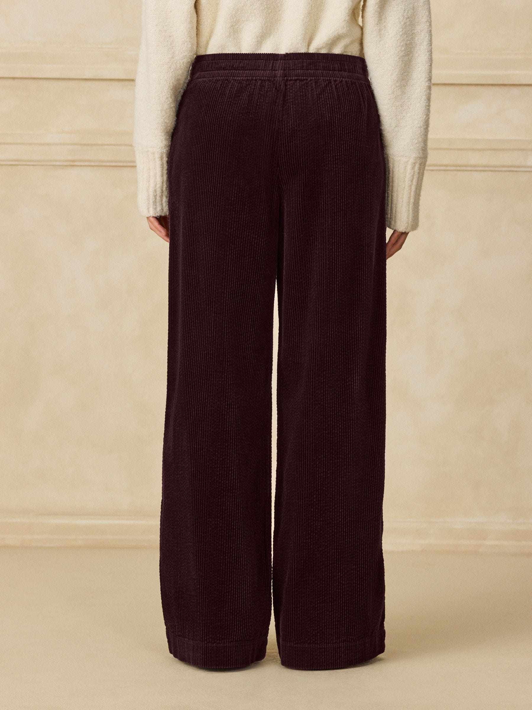 Wide Leg Soft Cord Trousers - Burgundy Red - Regular - Location Worn
