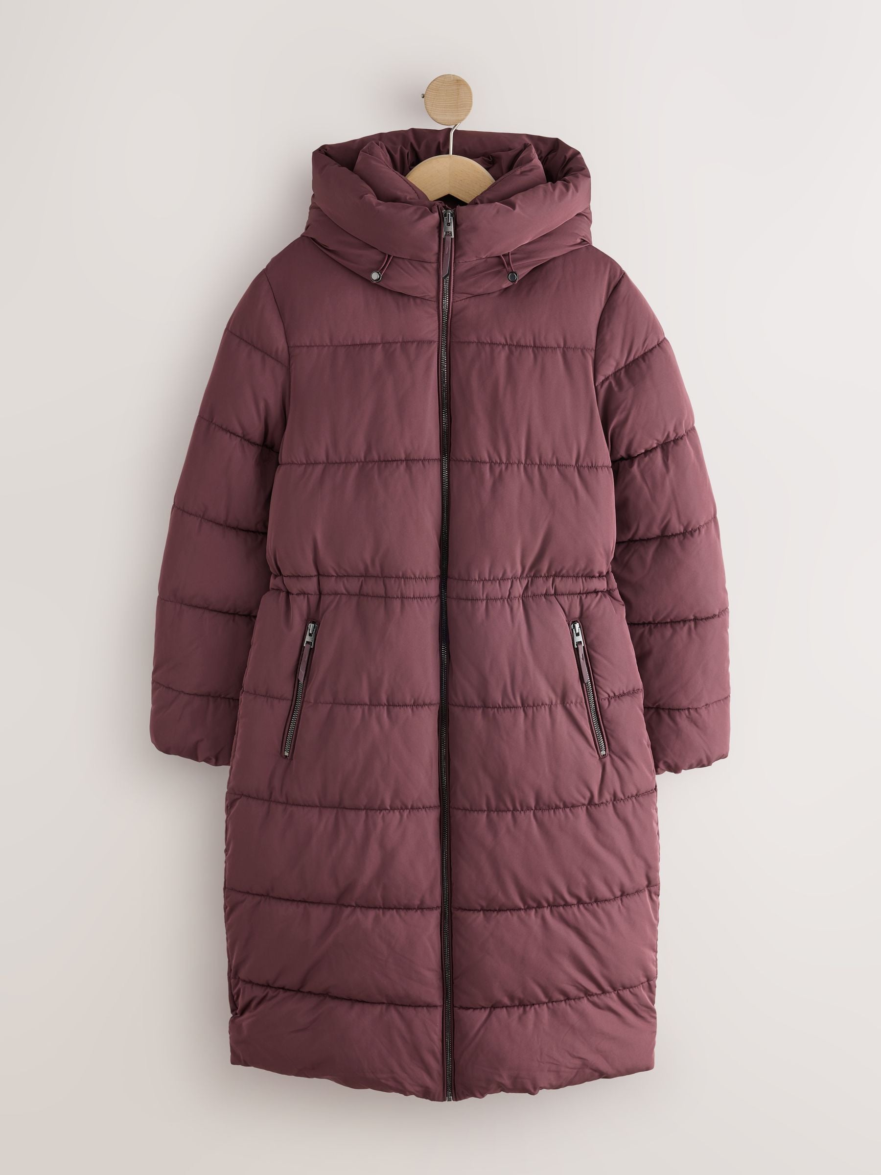 Shower Resistant Hooded Long Padded Puffer Coat - Berry - Regular - SIP Still Life