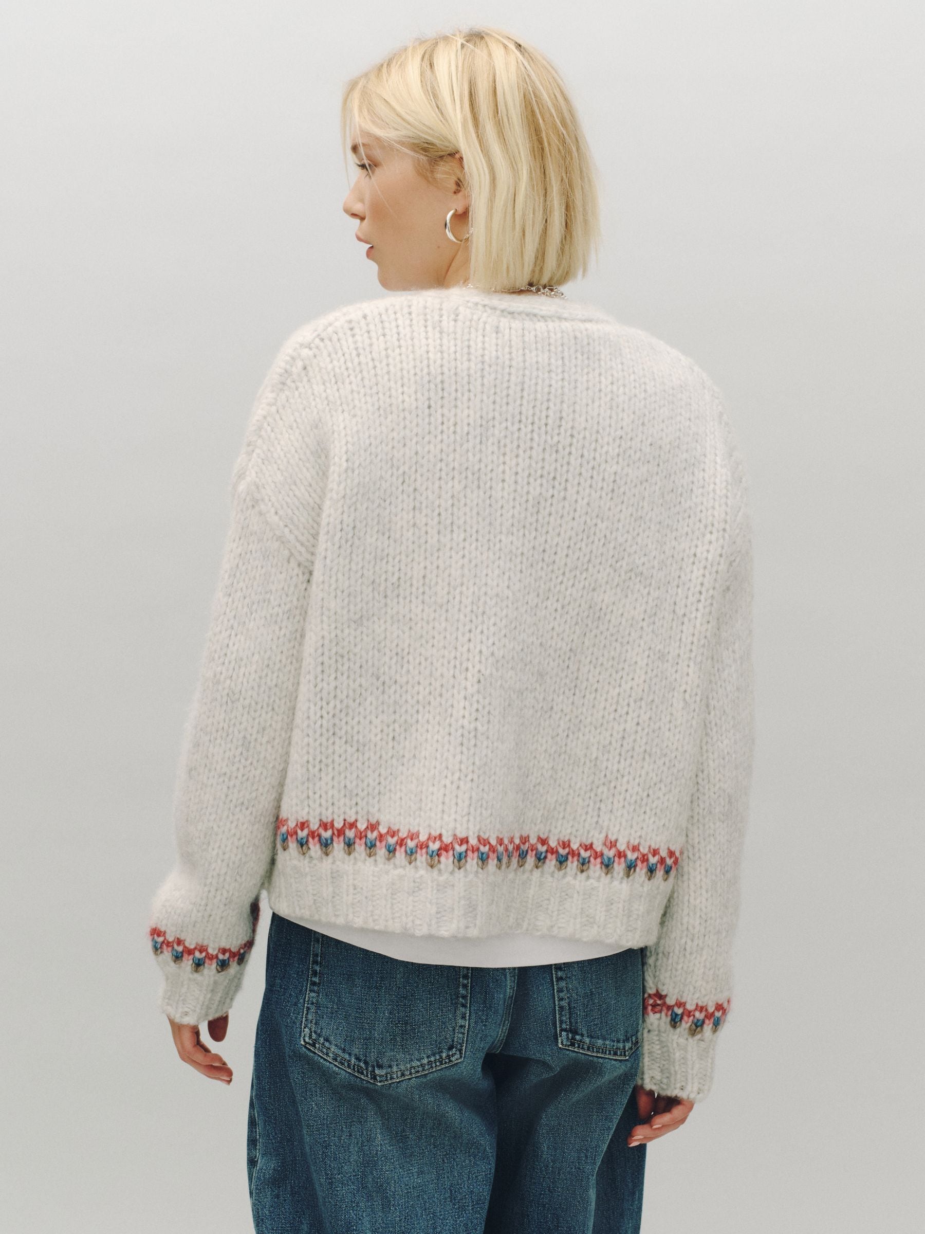 Soft Touch Chunky Knit Open Cardigan - Light Grey Marl Ski Graphic - Regular - Location Worn