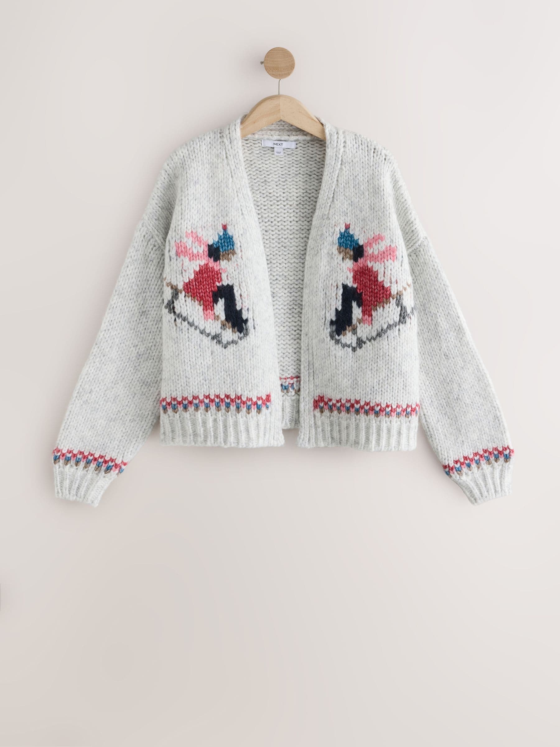 Soft Touch Chunky Knit Open Cardigan - Light Grey Marl Ski Graphic - Regular - SIP Still Life