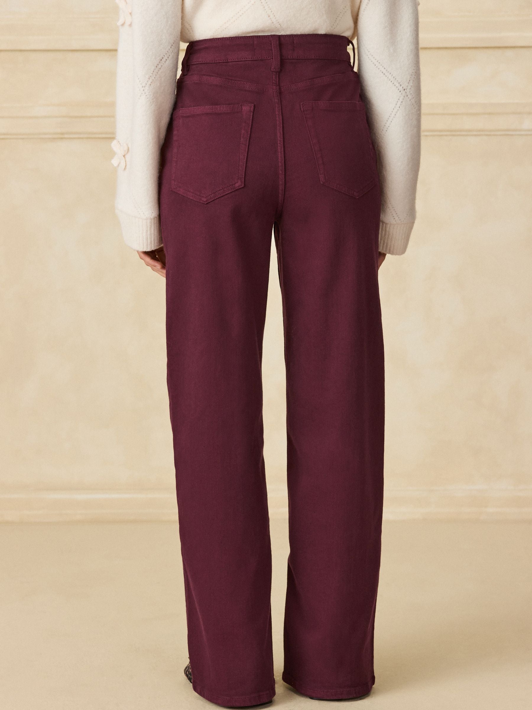 High Rise Stretch Wide Leg Jeans - Burgundy Red - Regular - Location Worn
