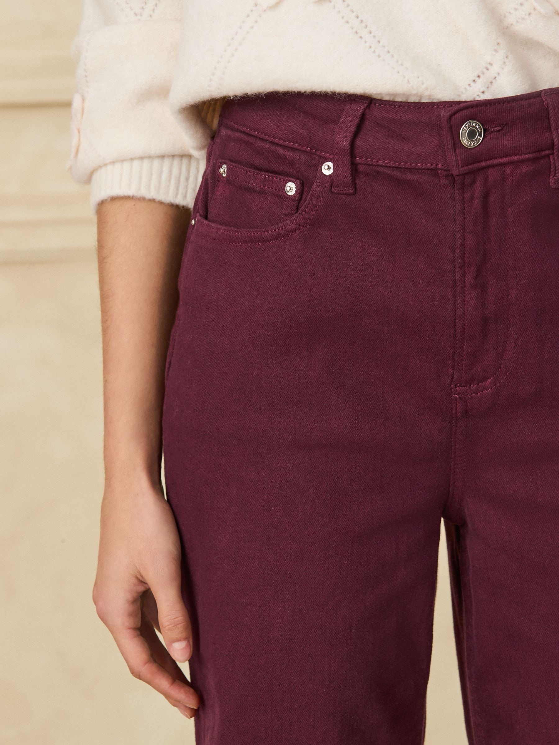 High Rise Stretch Wide Leg Jeans - Burgundy Red - Regular - Location Worn