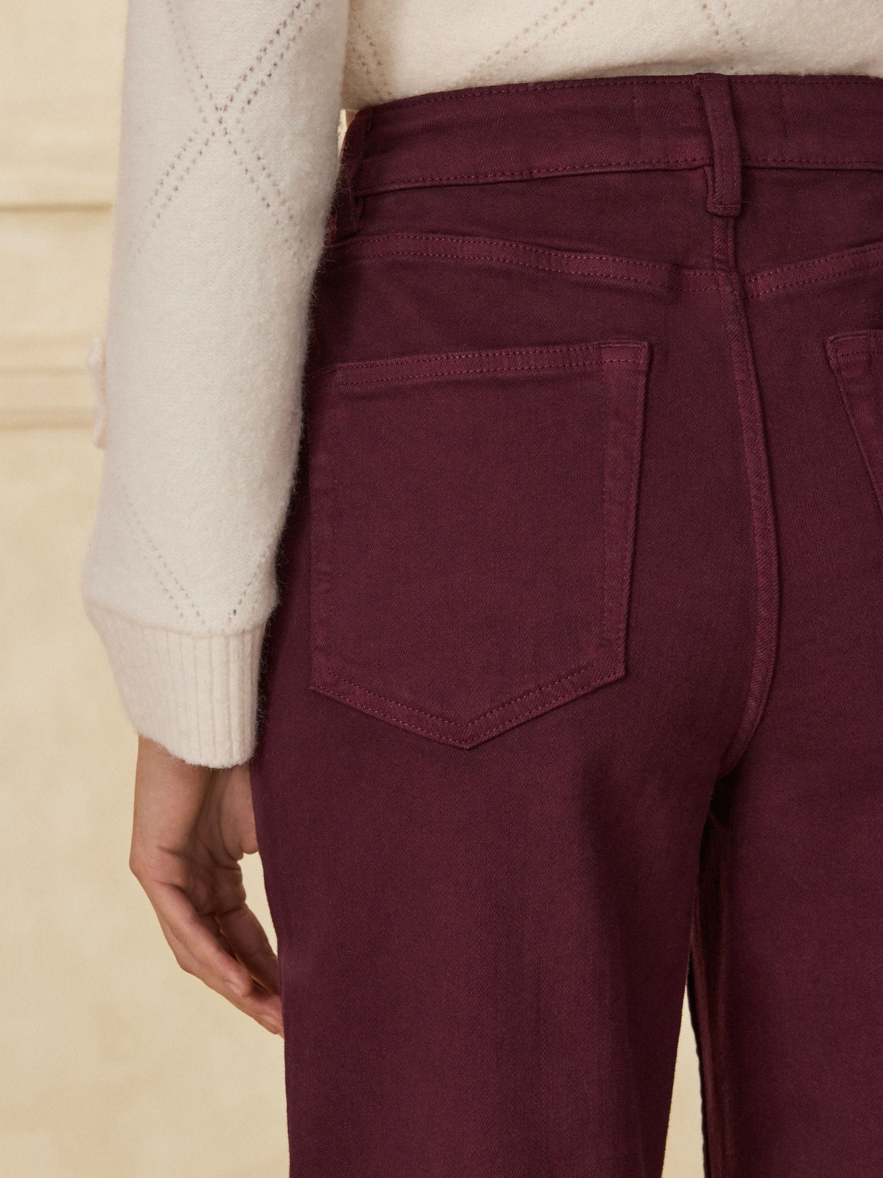 High Rise Stretch Wide Leg Jeans - Burgundy Red - Regular - Location Worn