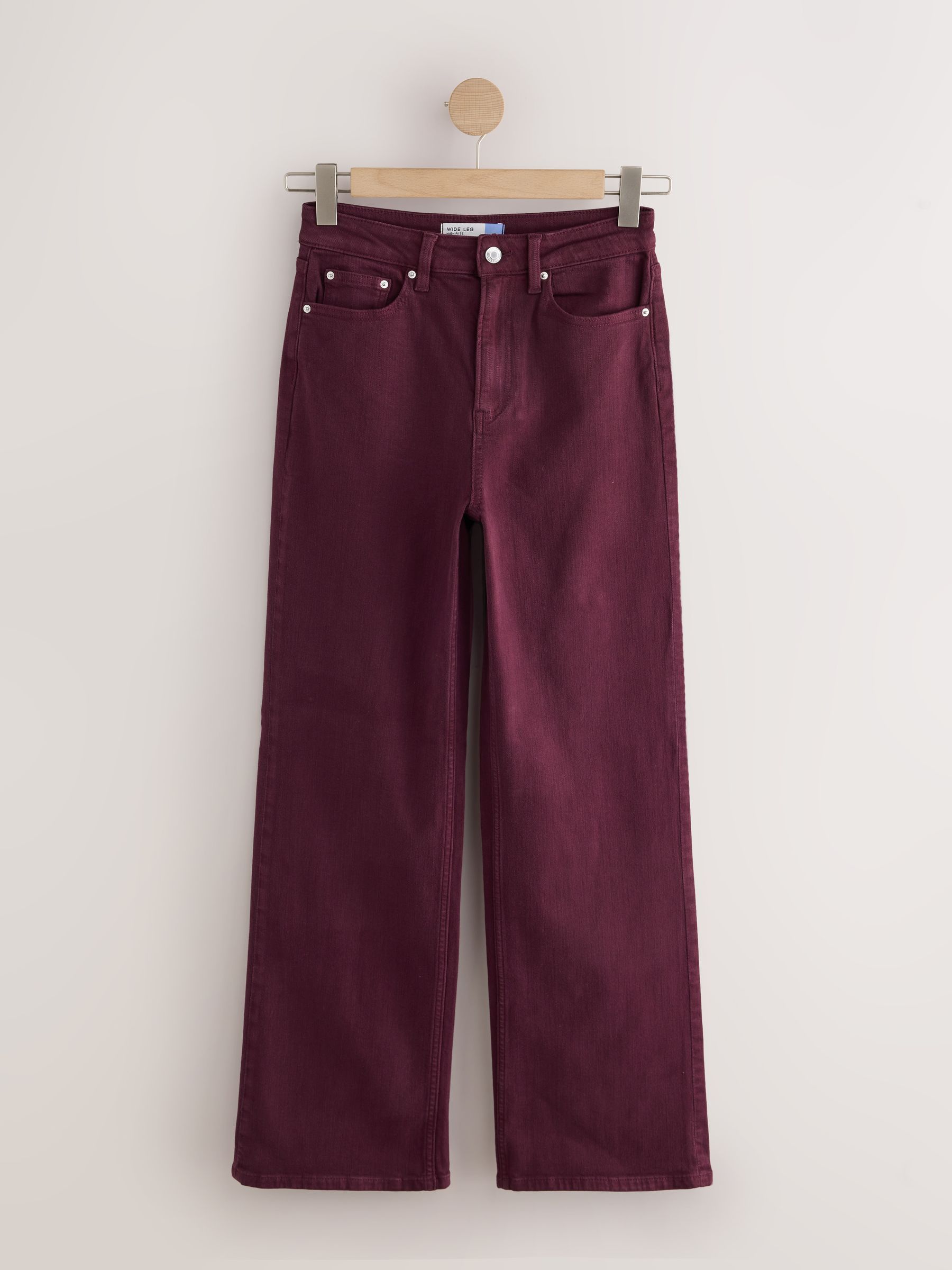 High Rise Stretch Wide Leg Jeans - Burgundy Red - Regular - SIP Still Life