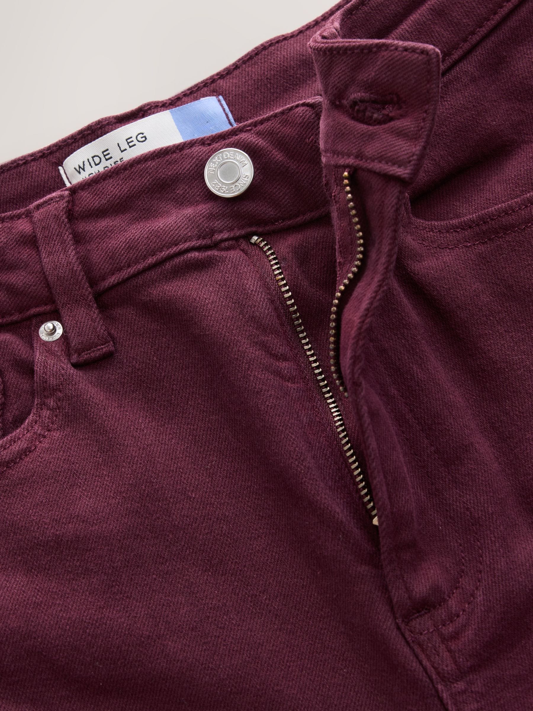 High Rise Stretch Wide Leg Jeans - Burgundy Red - Regular - SIP Still Life