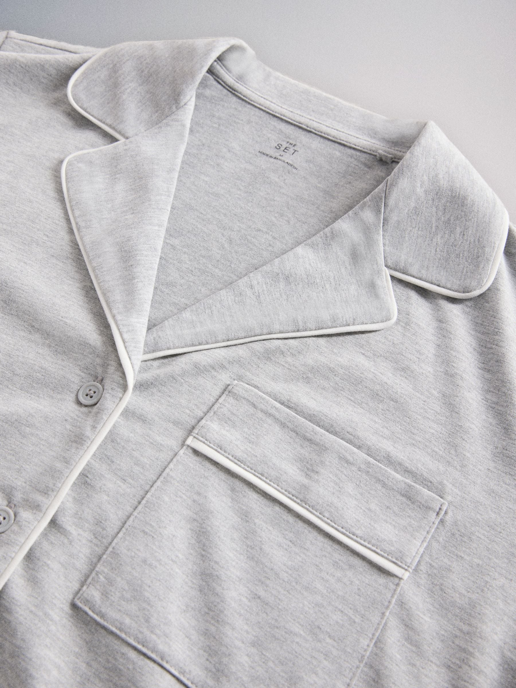 The Set 2 Pack Viscose Blend Button Through Long Pyjamas - Grey Marl / Navy Blue - Regular - SIP Still Life